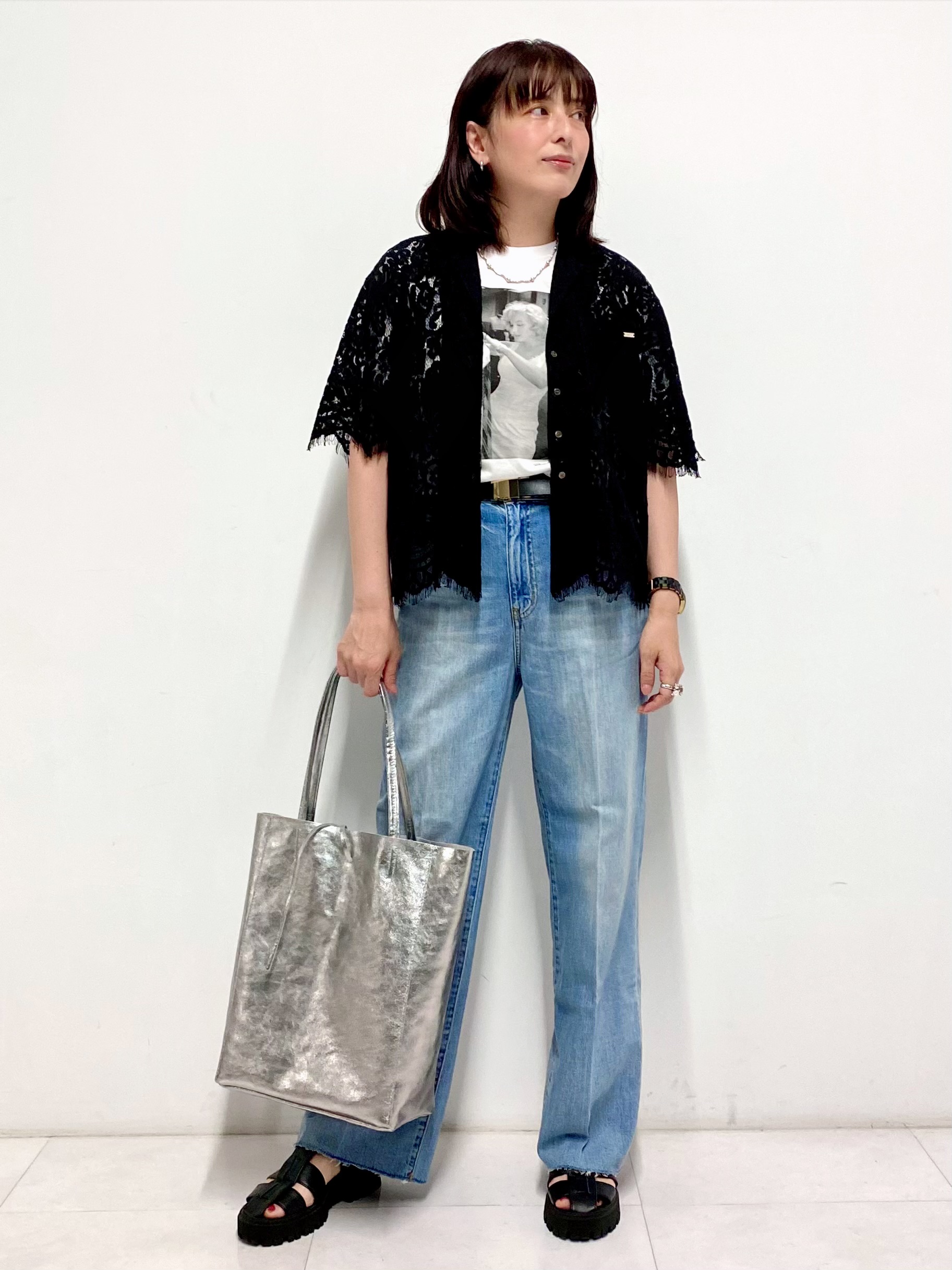 Sawaguchiさんの「DRESSTERIOR｜【ウォッシャブル/羽織りにも便利】シアーコードレースブラウス」を使ったコーディネート
