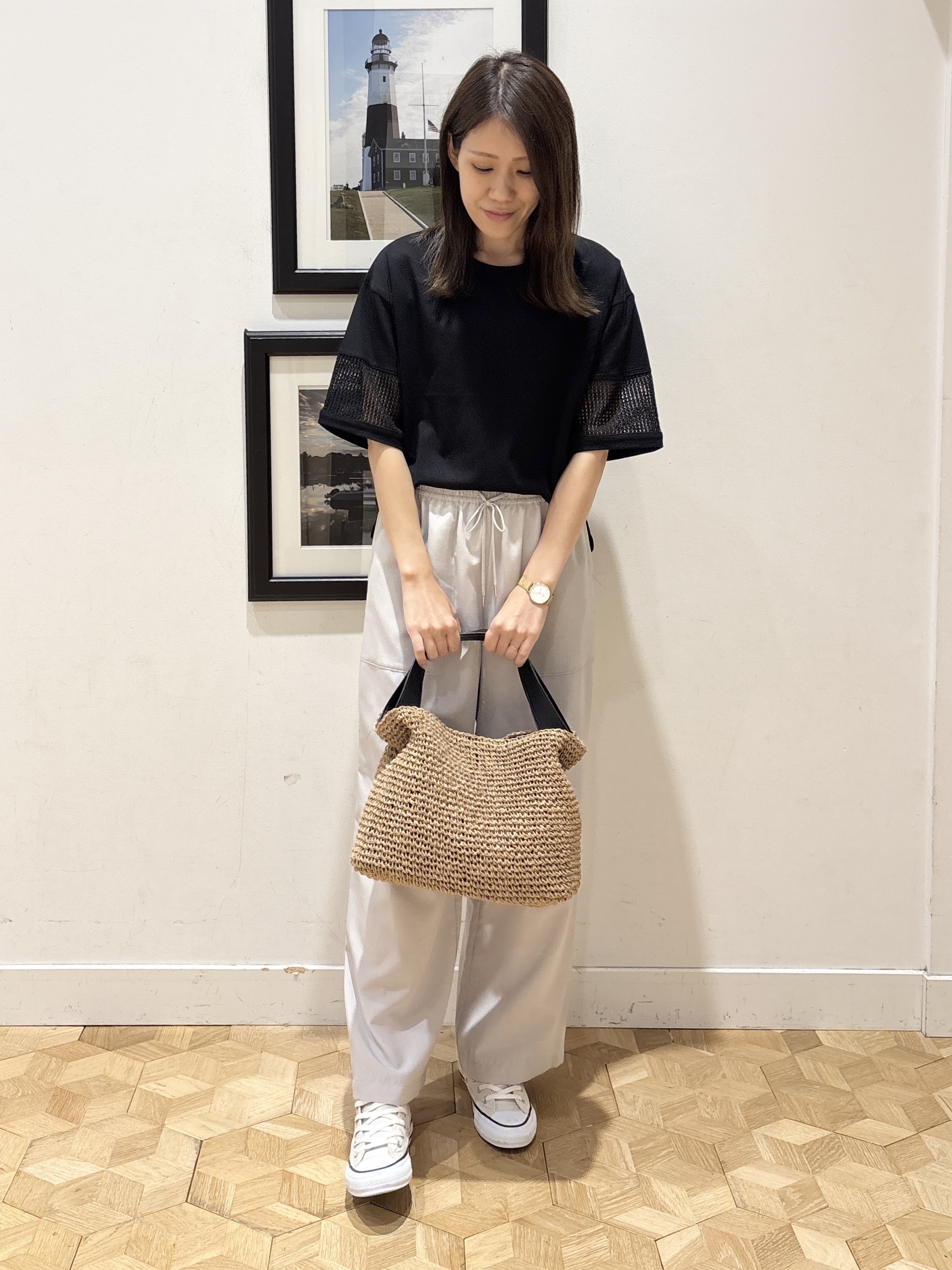 YUMIさんの「Dessin｜【接触冷感】メッシュレーススリーブプルオーバー」を使ったコーディネート