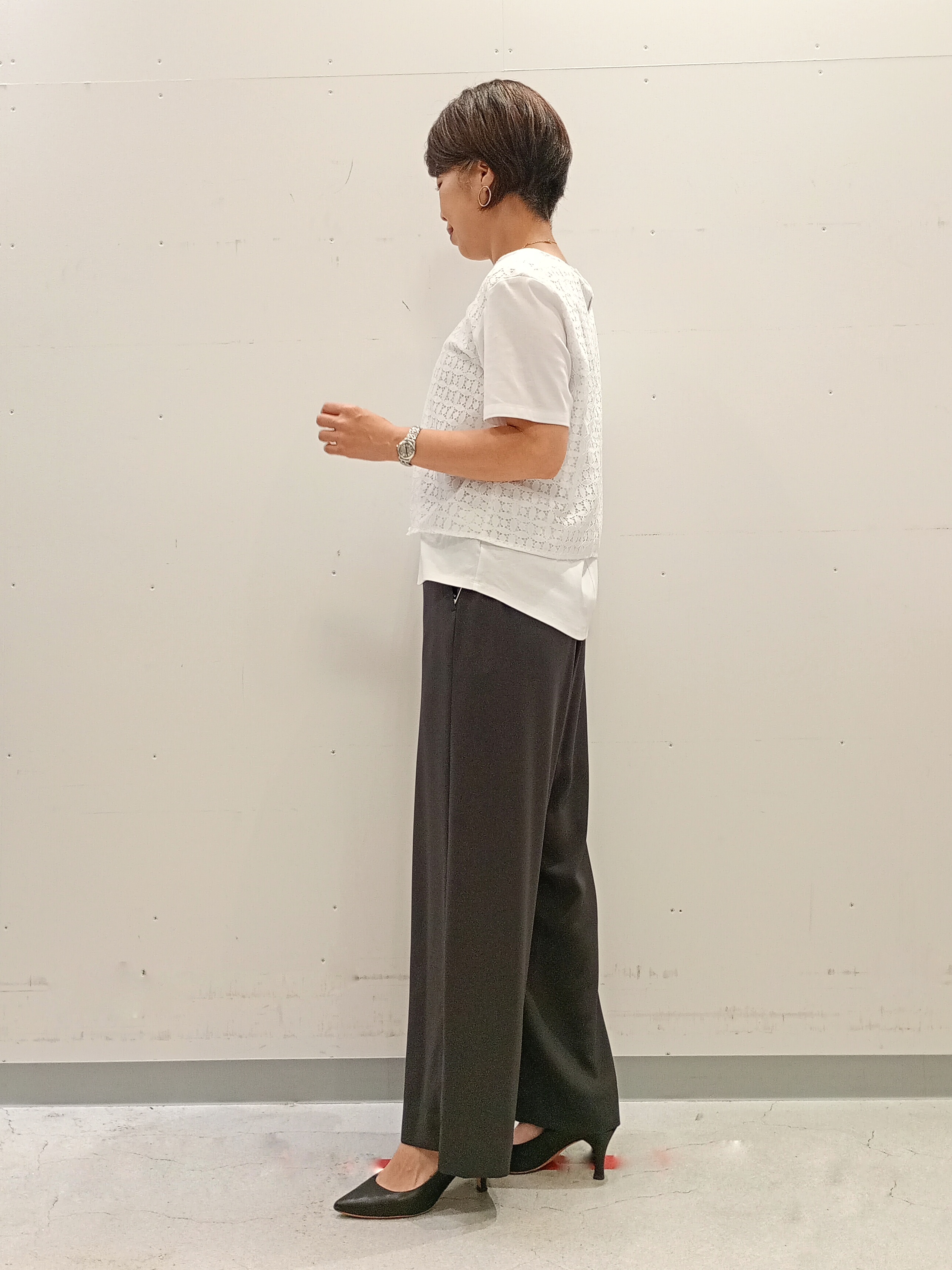 Kさんの「INDIVI｜【洗える】レイヤード風レースコンビTシャツ」を使ったコーディネート