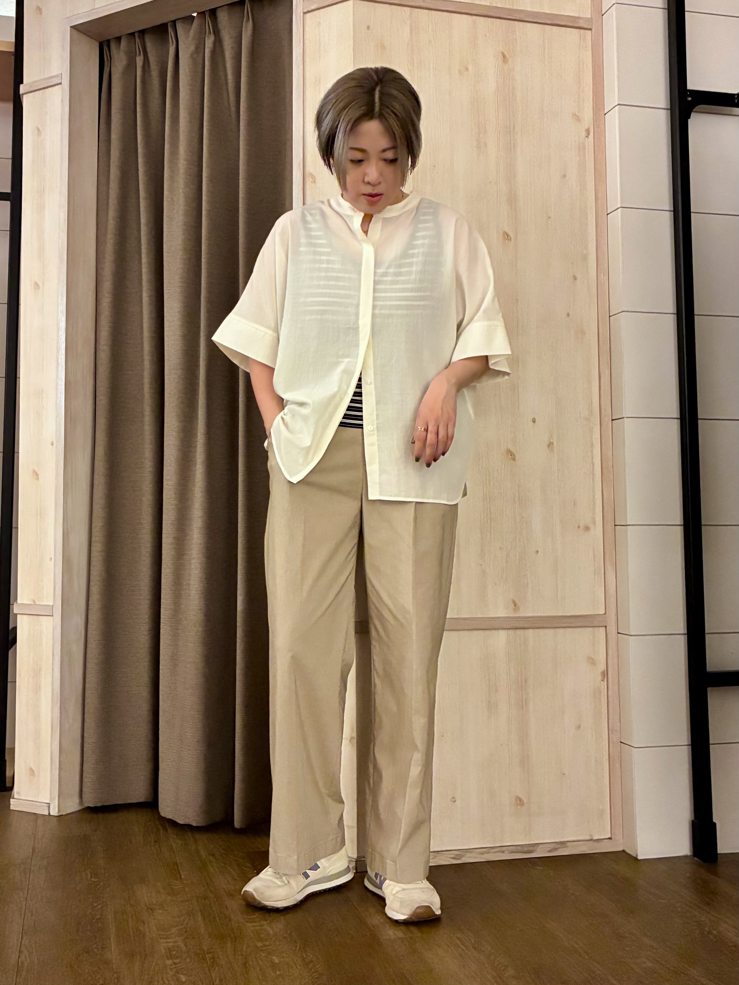 aiさんの「THE SHOP TK｜【高レビュー/体型カバー】さらっと快適 ドルマン5分袖ブラウス」を使ったコーディネート
