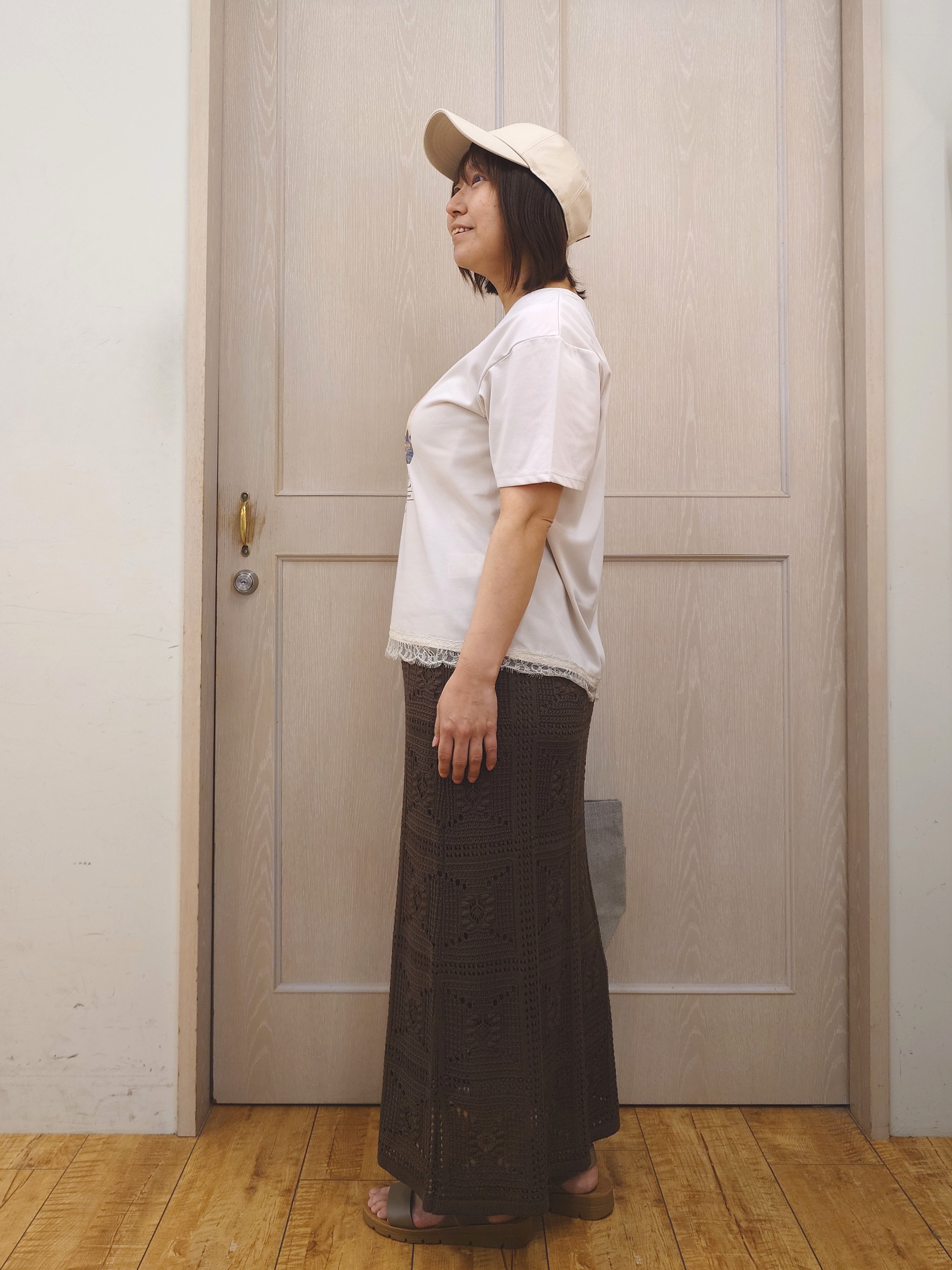 とろろさんの「SHOO･LA･RUE｜【UV/S-LL/洗濯機可】真夏に着たい裾レースが女性らしさをプラスする プリントアソートTシャツ」を使ったコーディネート