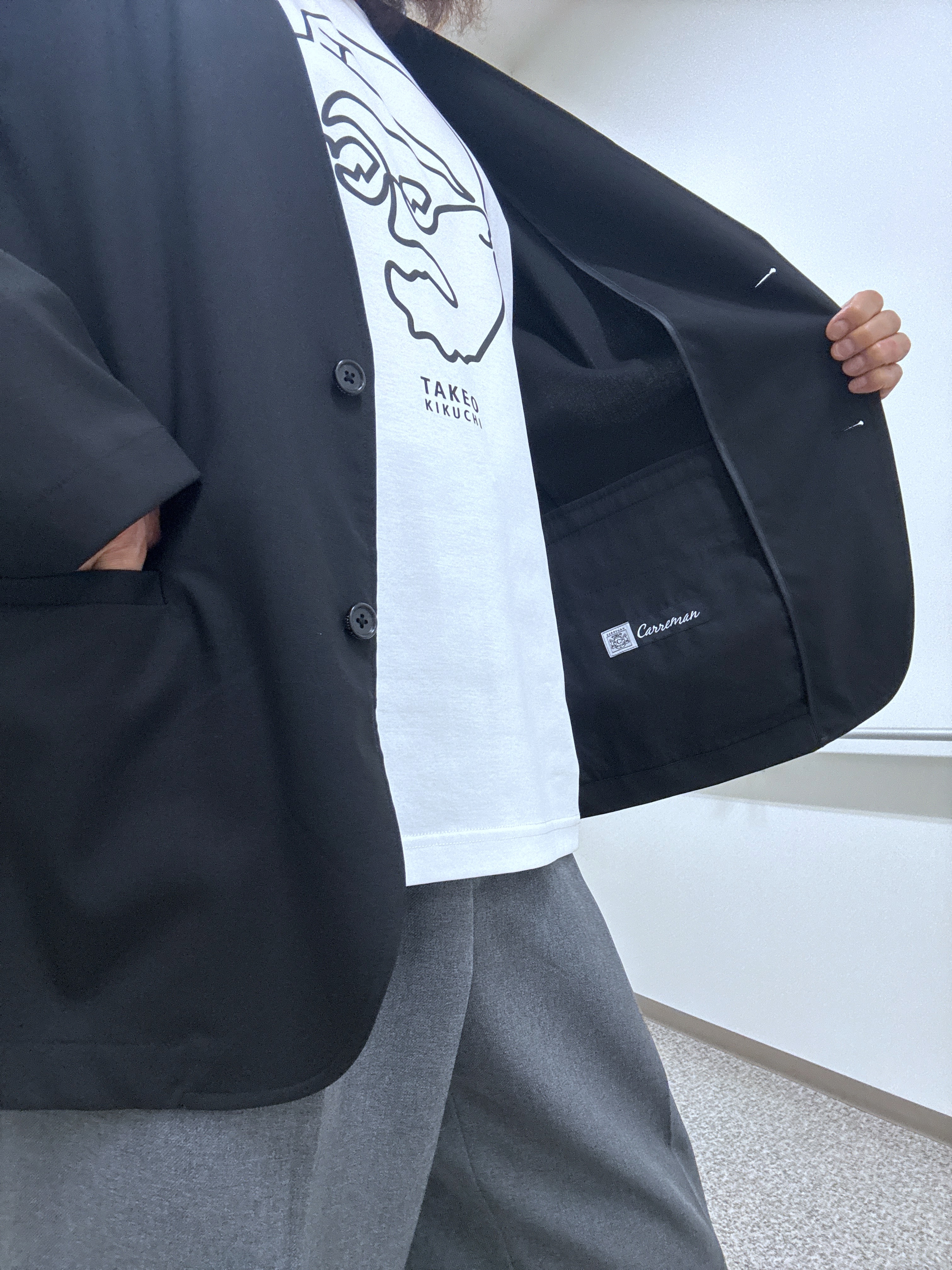 おーのさんの「TAKEO KIKUCHI｜【ON／OFF兼用】CARREMANファブリック ノーカラージャケット」を使ったコーディネート