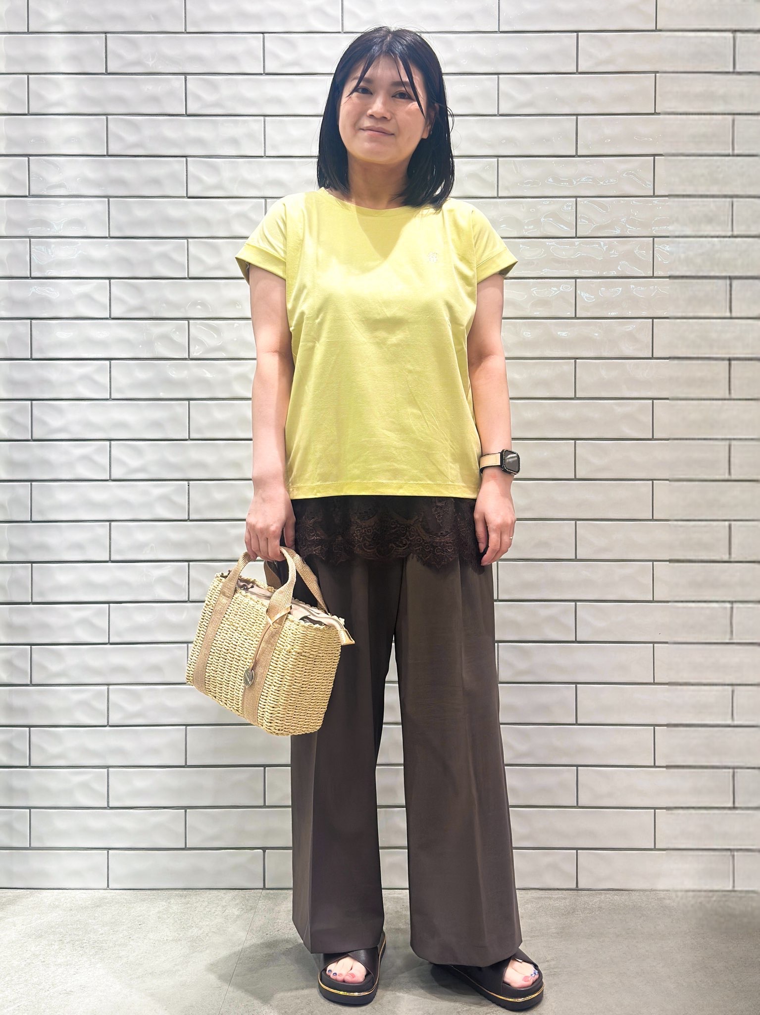 Minさんの「OPAQUE.CLIP｜【接触冷感／UV】ワンポイント刺繍Tシャツ《7col／XS~3L／洗濯機OK》」を使ったコーディネート