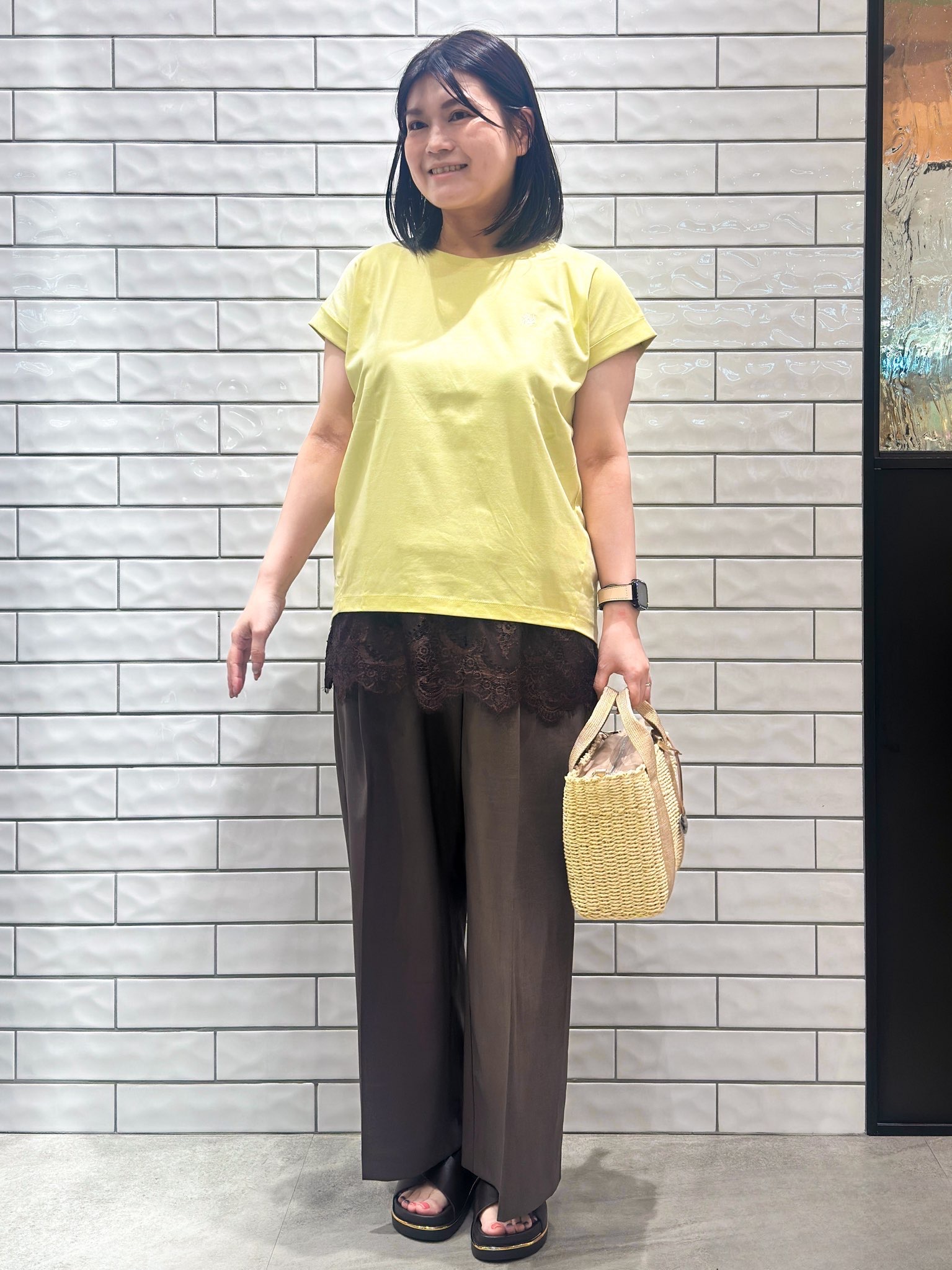 Minさんの「OPAQUE.CLIP｜【接触冷感／UV】ワンポイント刺繍Tシャツ《7col／XS~3L／洗濯機OK》」を使ったコーディネート