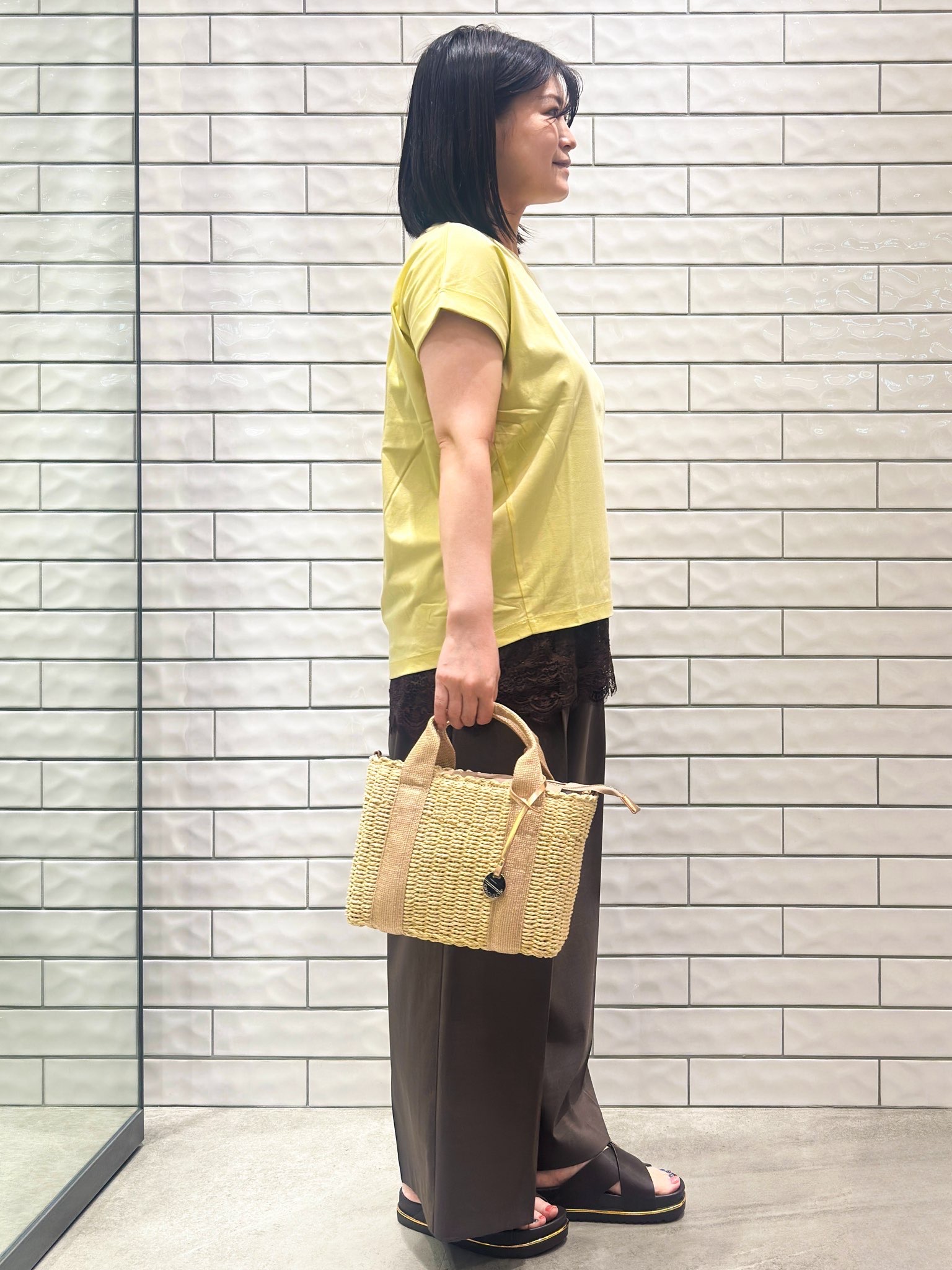 Minさんの「OPAQUE.CLIP｜【接触冷感／UV】ワンポイント刺繍Tシャツ《7col／XS~3L／洗濯機OK》」を使ったコーディネート