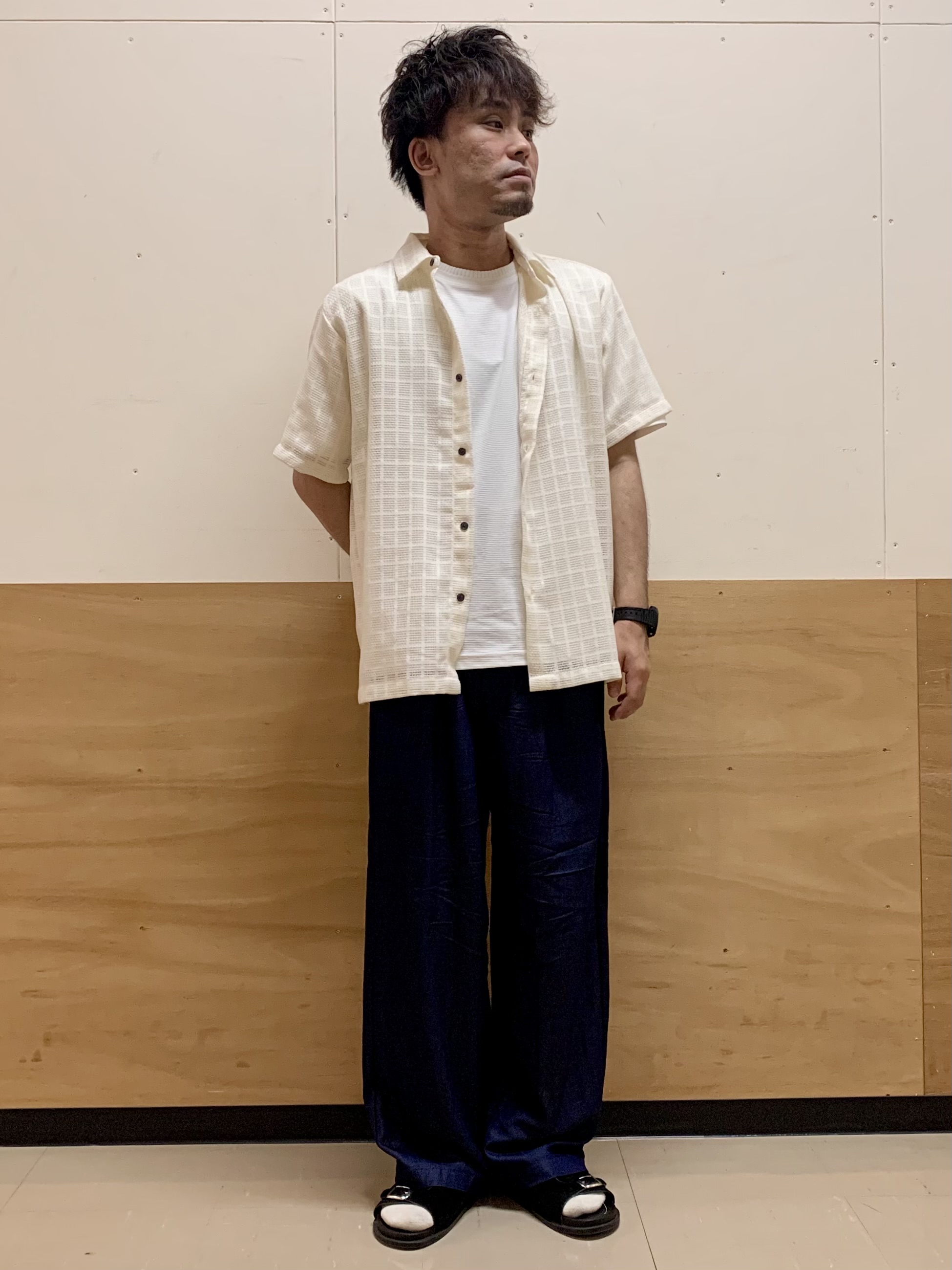 MATUさんの「THE SHOP TK｜【洗濯機OK】格子柄メッシュ半袖シャツ」を使ったコーディネート