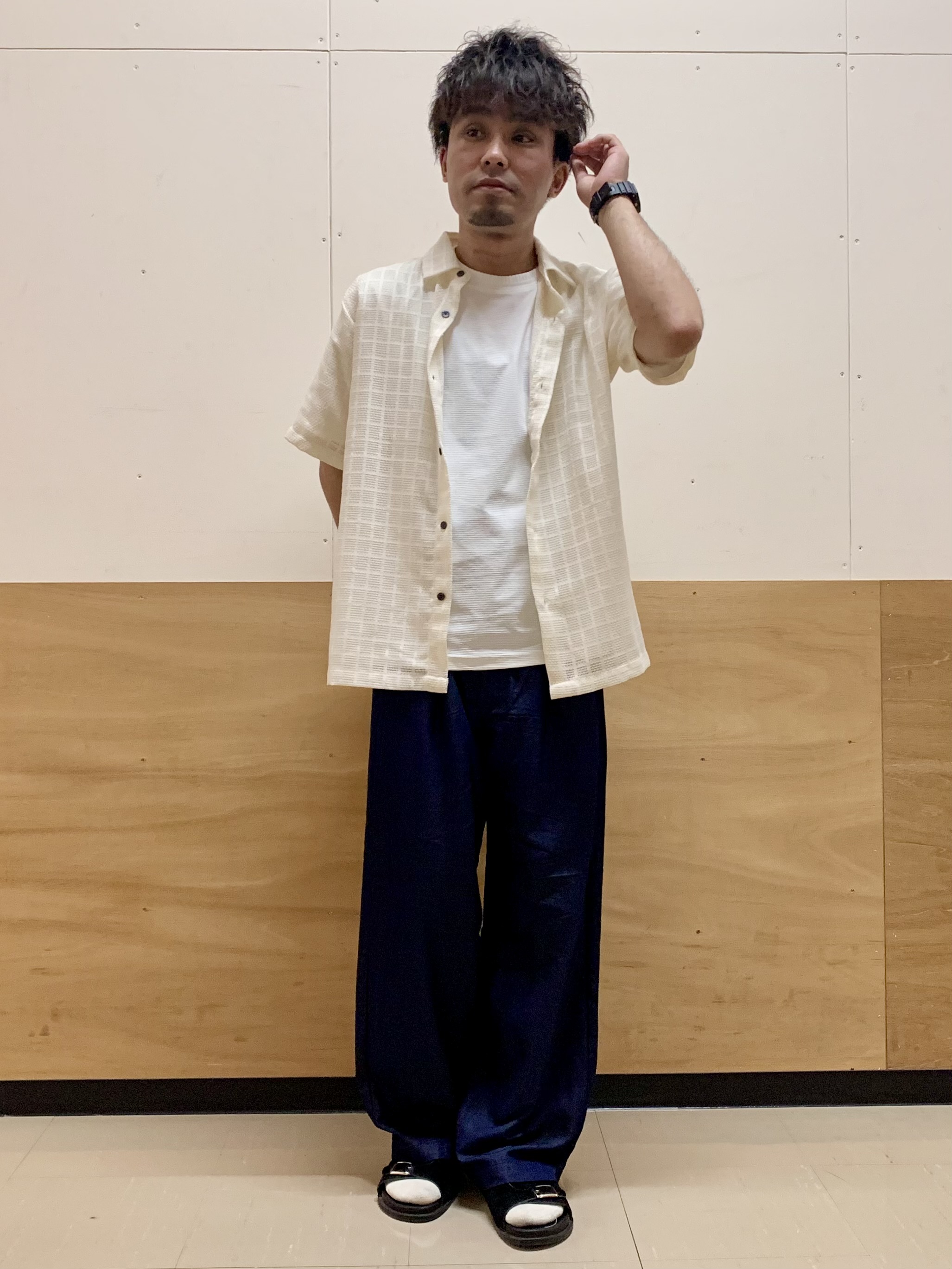 MATUさんの「THE SHOP TK｜【洗濯機OK】格子柄メッシュ半袖シャツ」を使ったコーディネート