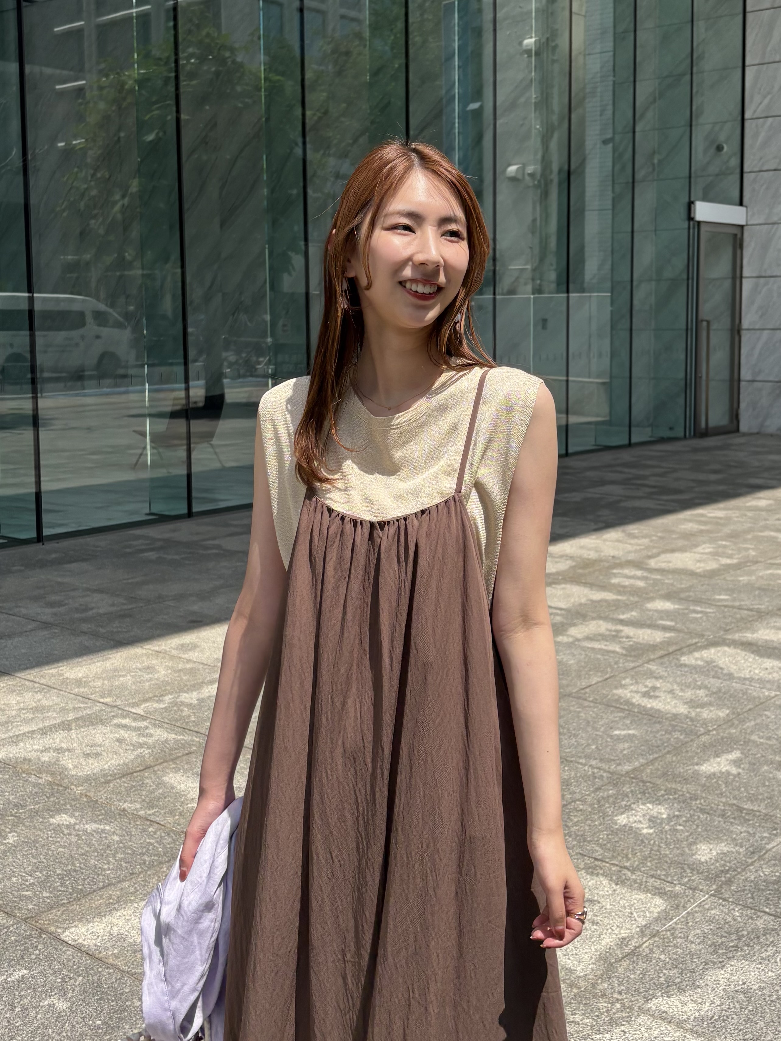 めぐさんの「OPAQUE.CLIP｜ラメフレンチスリーブニット【洗濯機OK／抗ピル】」を使ったコーディネート