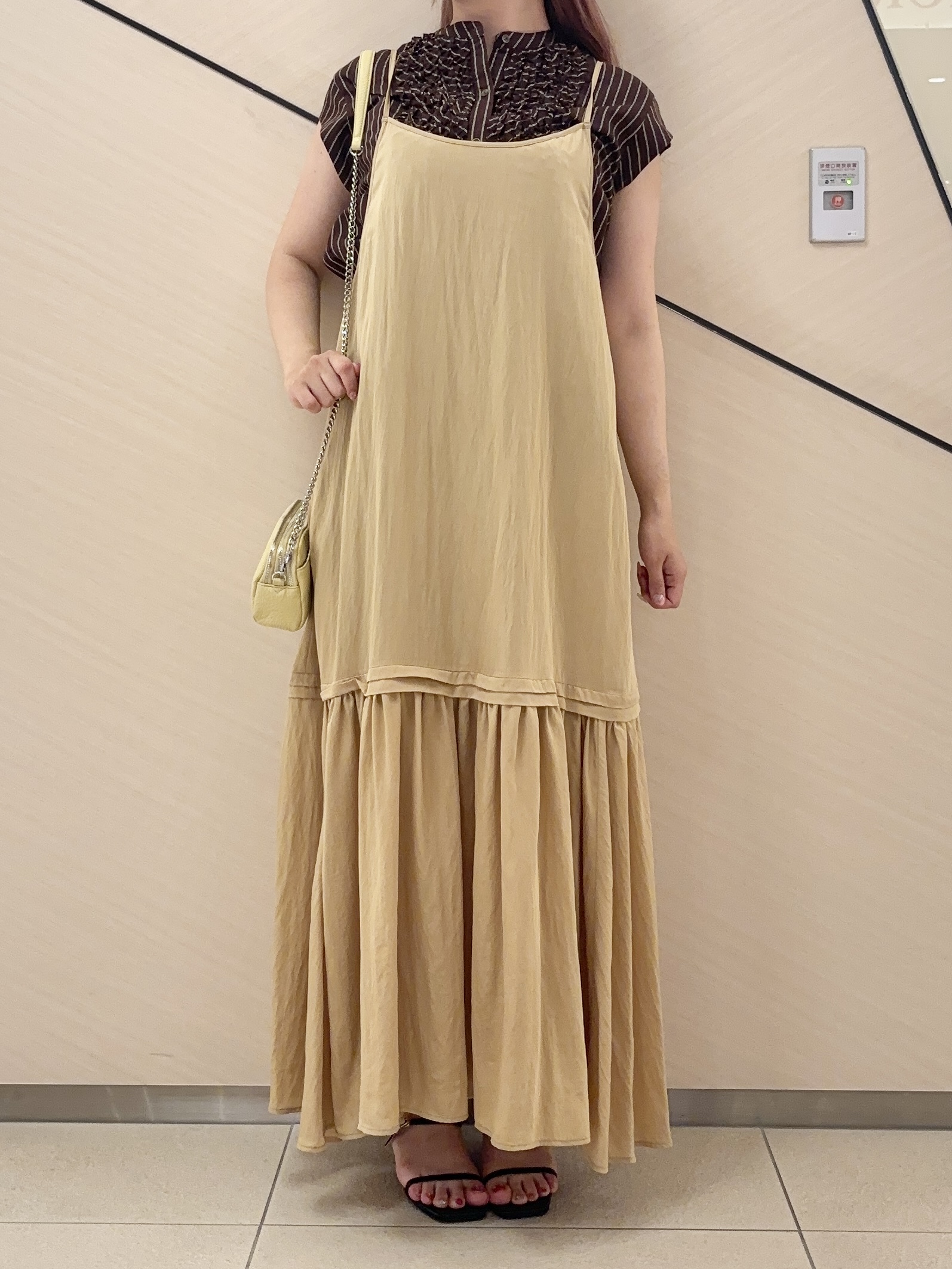 Rinaさんの「DRESSTERIOR｜【ウォッシャブル】ワッシャーボリュームフレアキャミワンピース」を使ったコーディネート