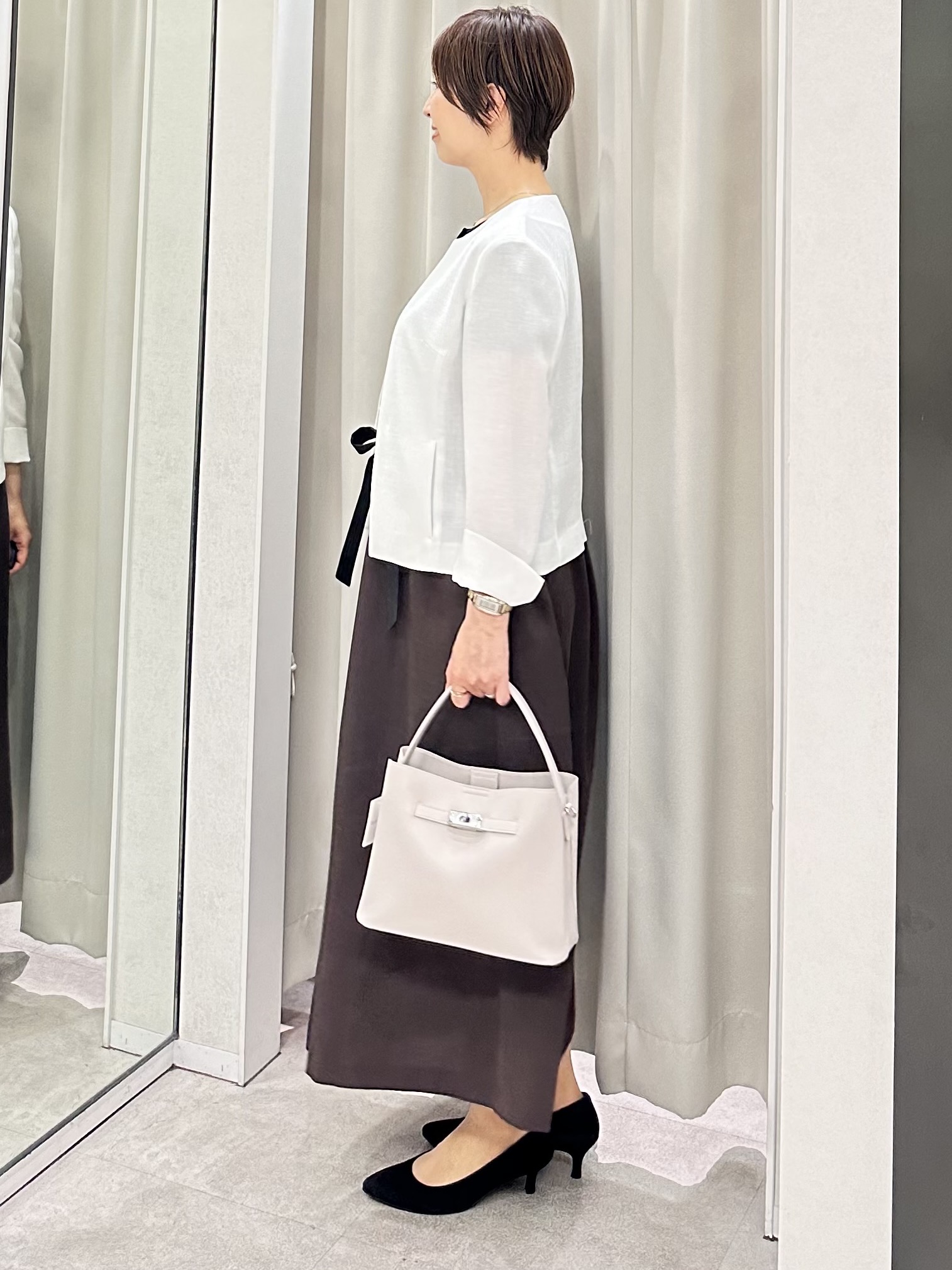 みなこさんの「UNTITLED｜【接触冷感/UVカット/イージーケア】配色ラインワンピース」を使ったコーディネート