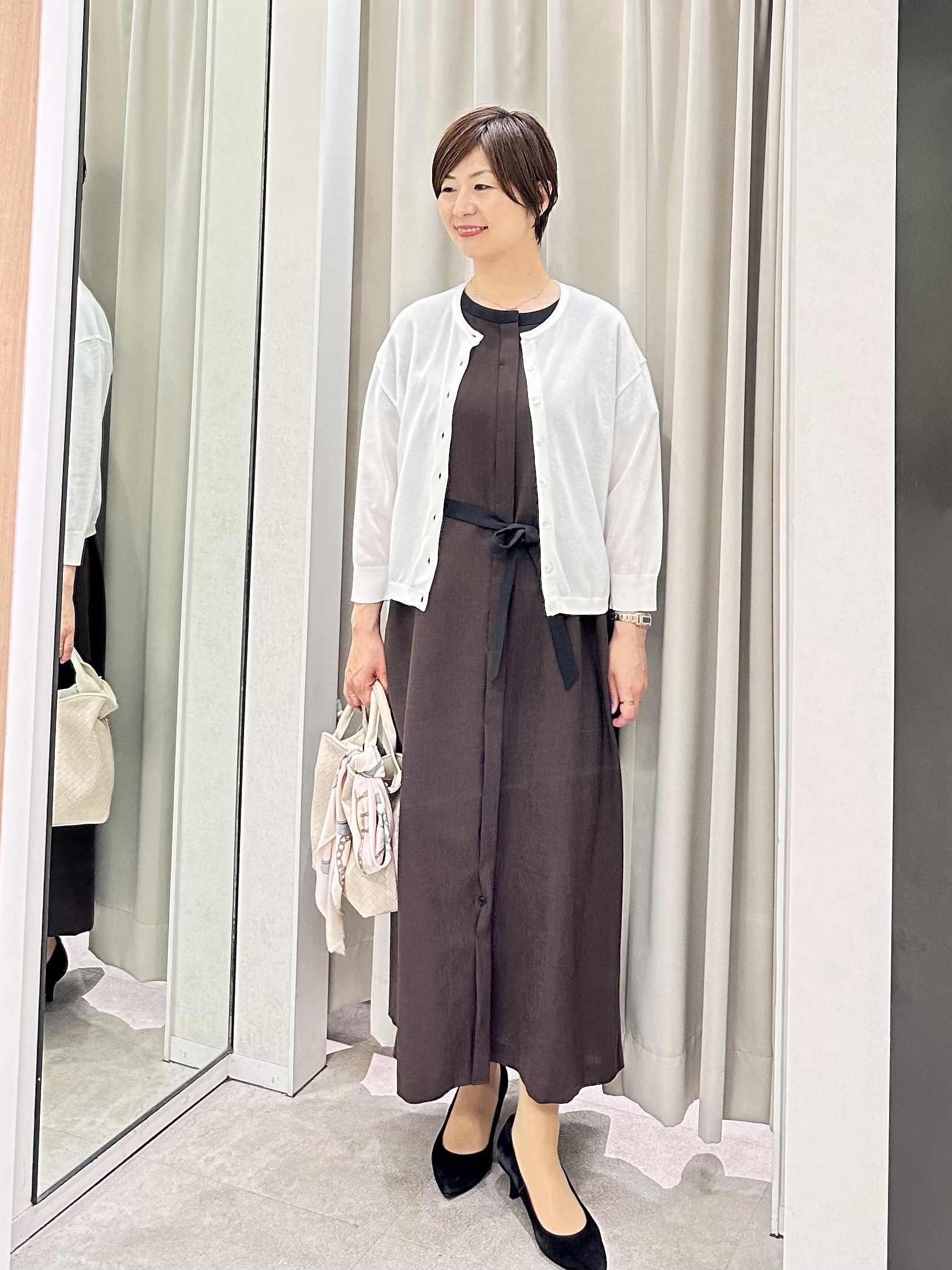 みなこさんの「UNTITLED｜【接触冷感/UVカット/イージーケア】配色ラインワンピース」を使ったコーディネート