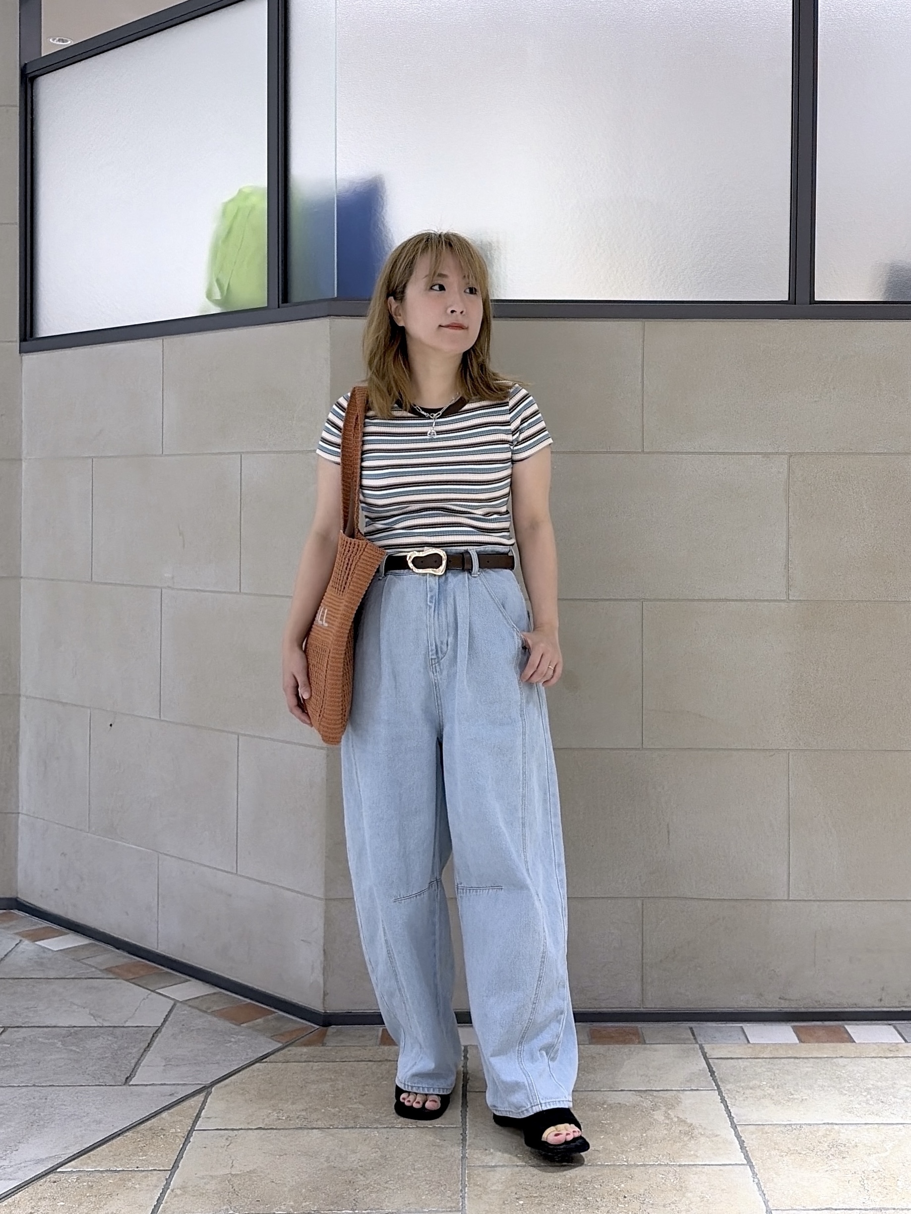 よねさんの「INDIVI｜レトロボーダーTシャツ」を使ったコーディネート