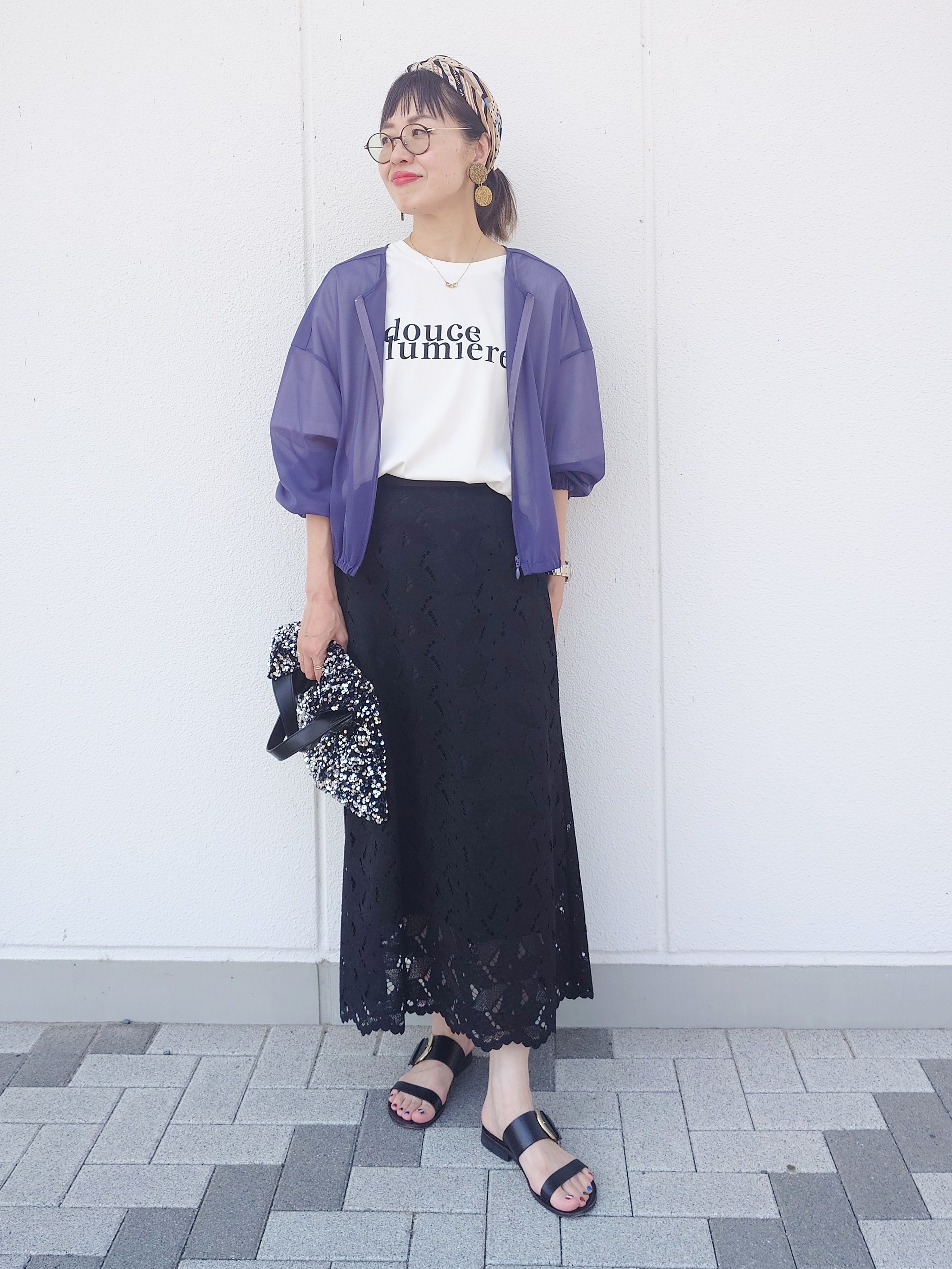 MUTSUKOさんの「UNTITLED｜【秋羽織り/ジップ】トリコットシアーブラウス」を使ったコーディネート
