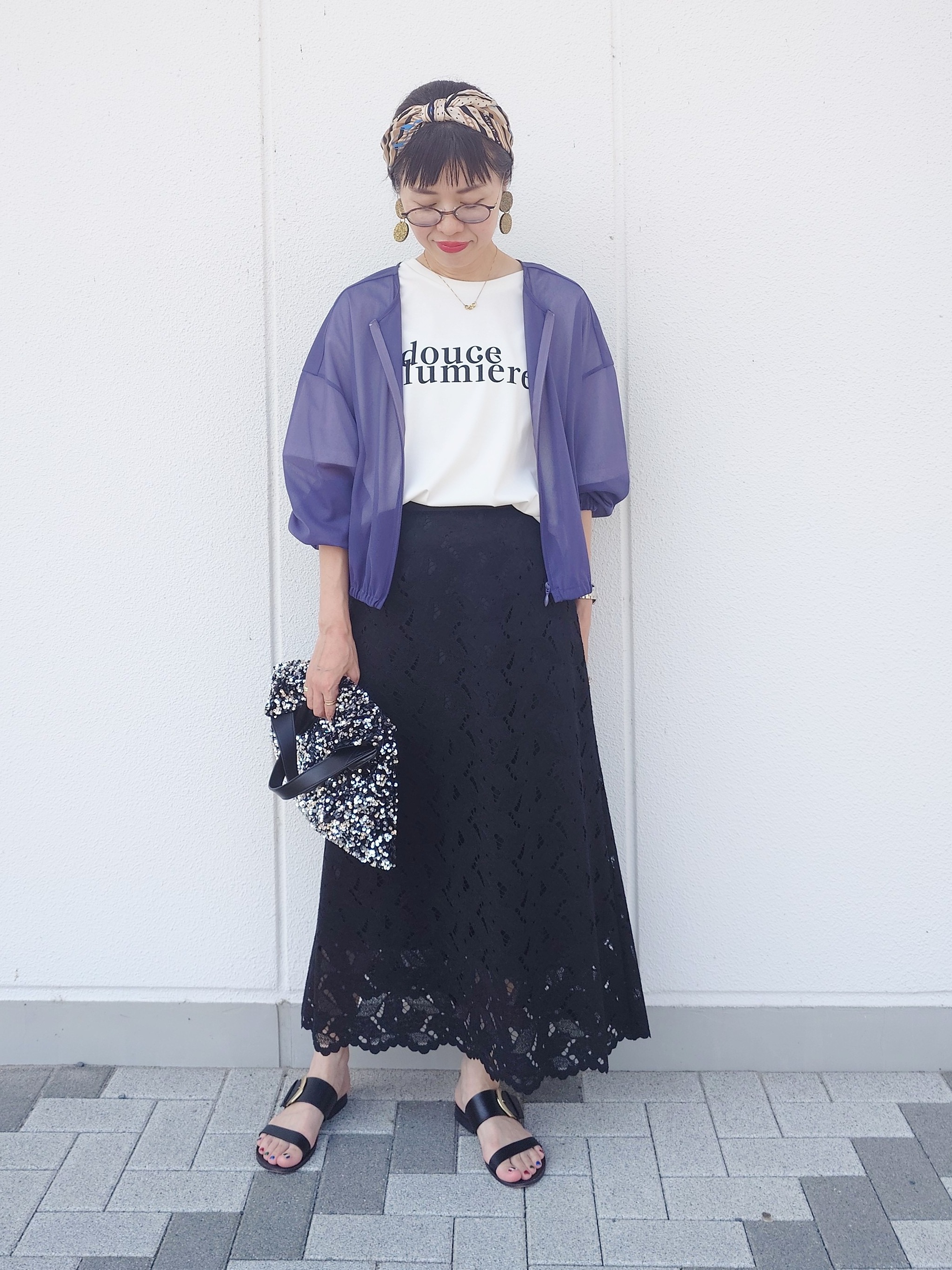 MUTSUKOさんの「UNTITLED｜【秋羽織り/ジップ】トリコットシアーブラウス」を使ったコーディネート