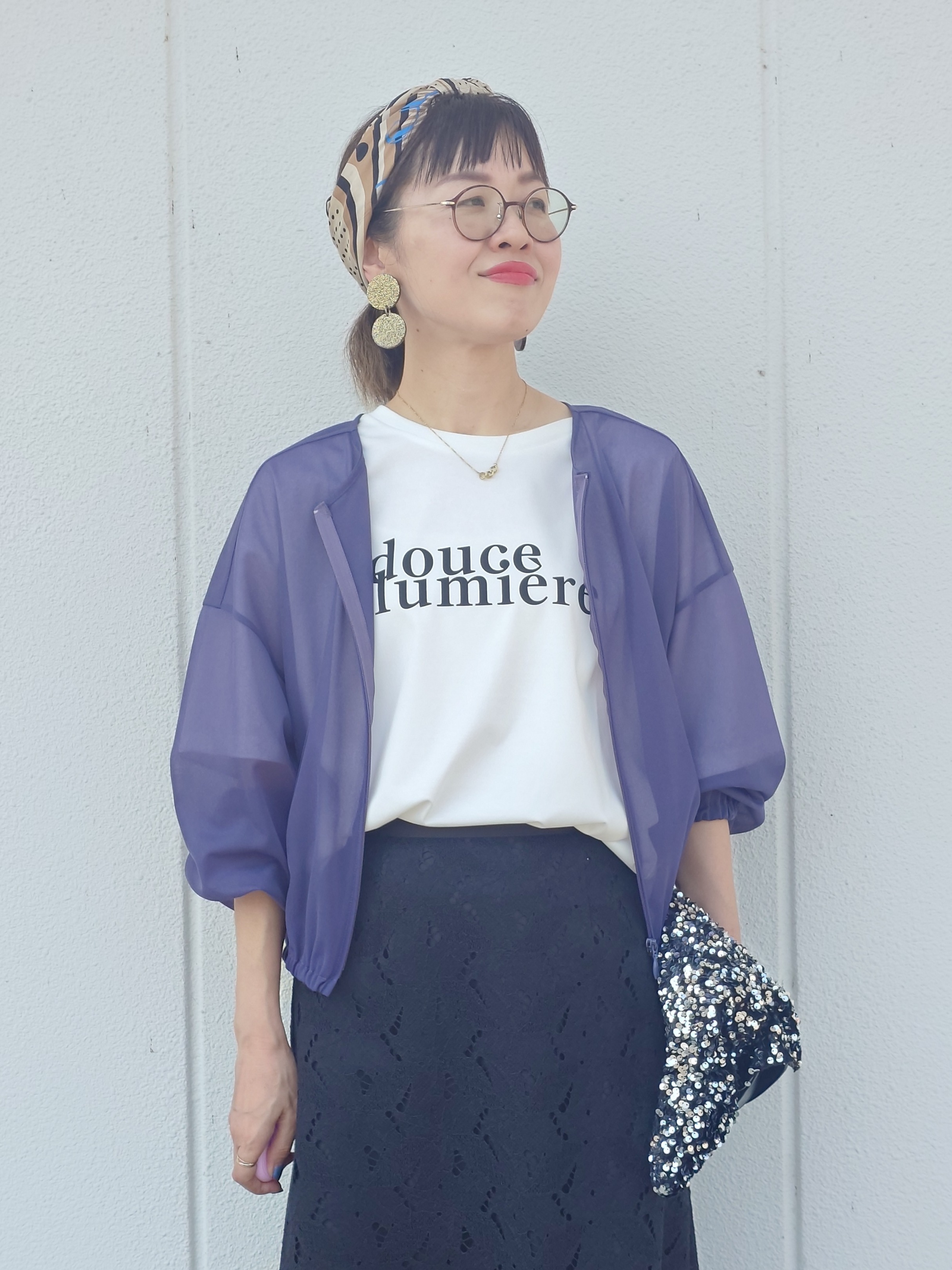 MUTSUKOさんの「UNTITLED｜【秋羽織り/ジップ】トリコットシアーブラウス」を使ったコーディネート