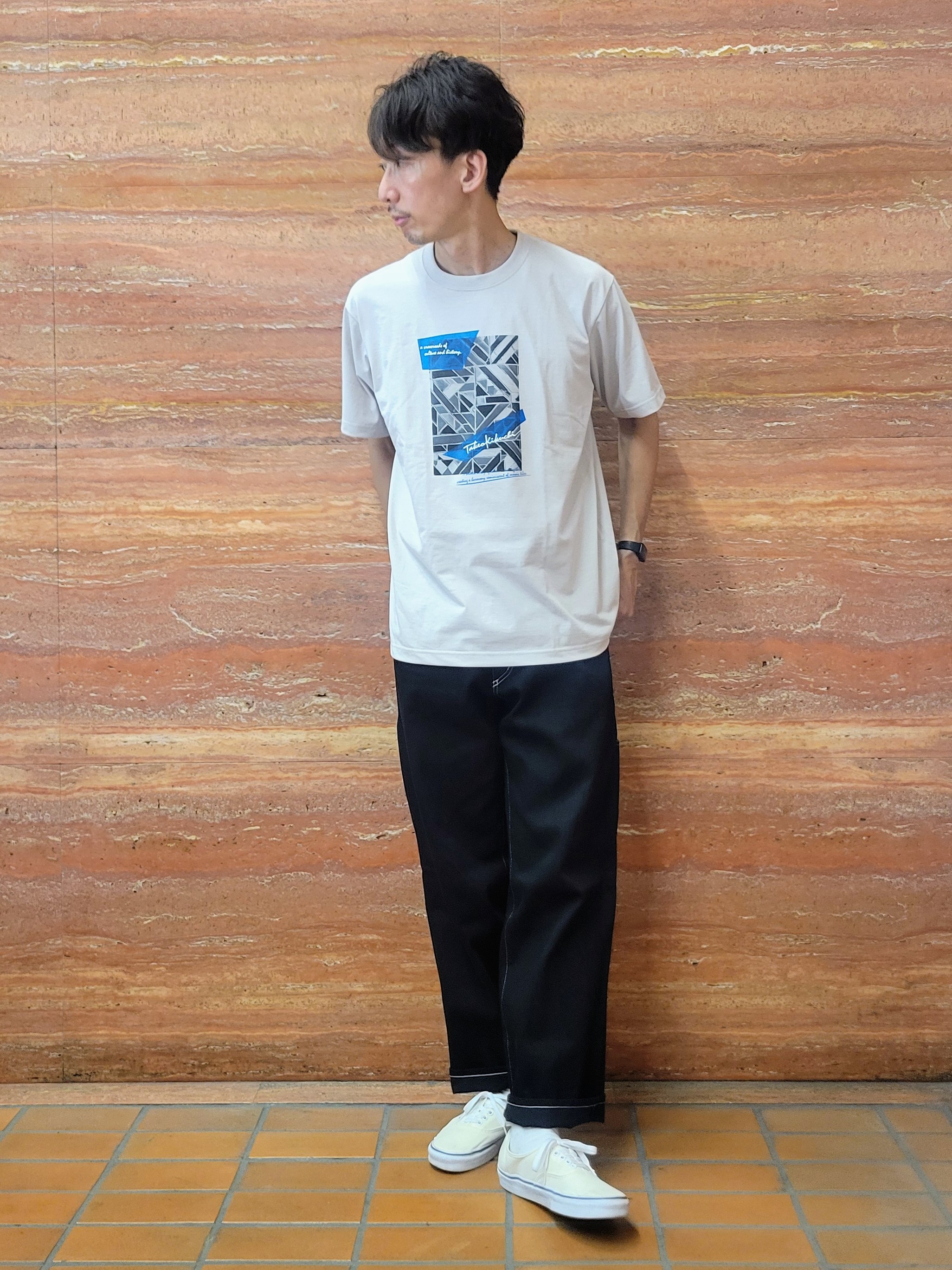 piroyaさんの「TAKEO KIKUCHI｜モノクロタイルTシャツ」を使ったコーディネート