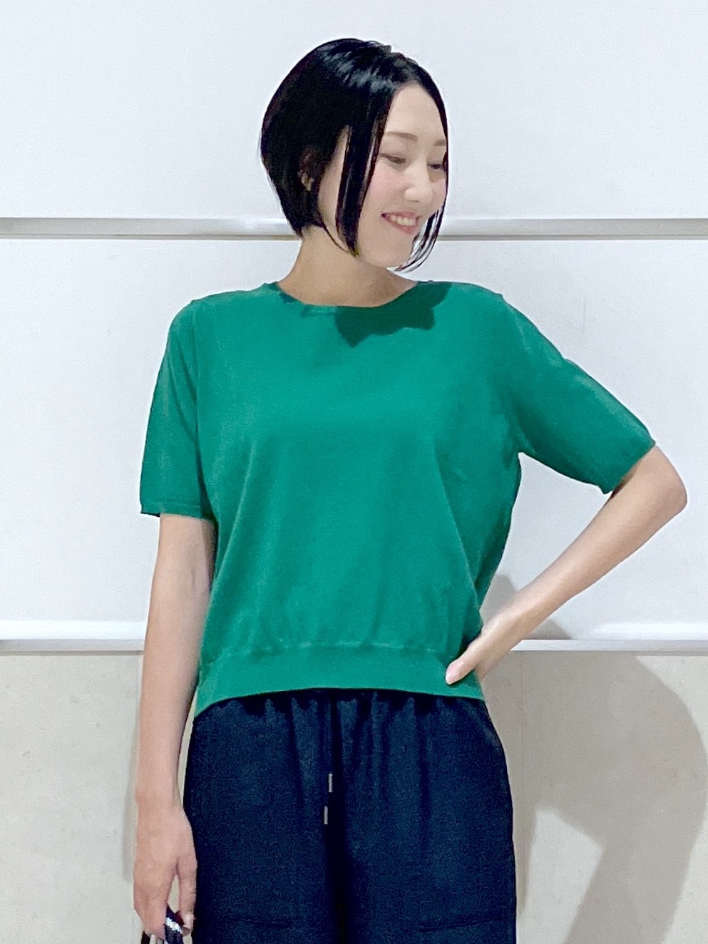 eriko さんの「Dessin｜【9色展開/接触冷感/UVカット】ドライタッチサマーニットT」を使ったコーディネート