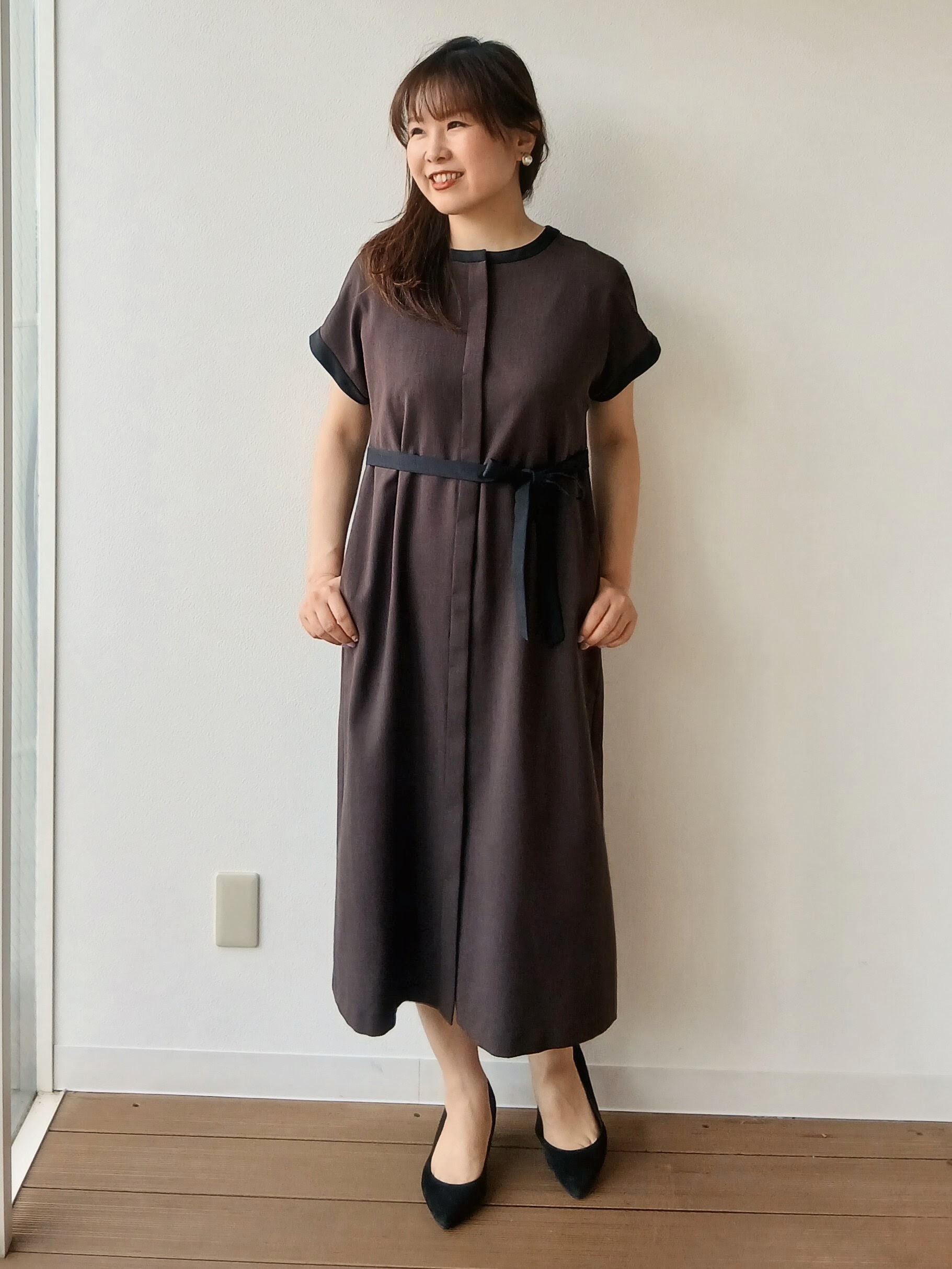 なみきさんの「UNTITLED｜【接触冷感/UVカット/イージーケア】配色ラインワンピース」を使ったコーディネート