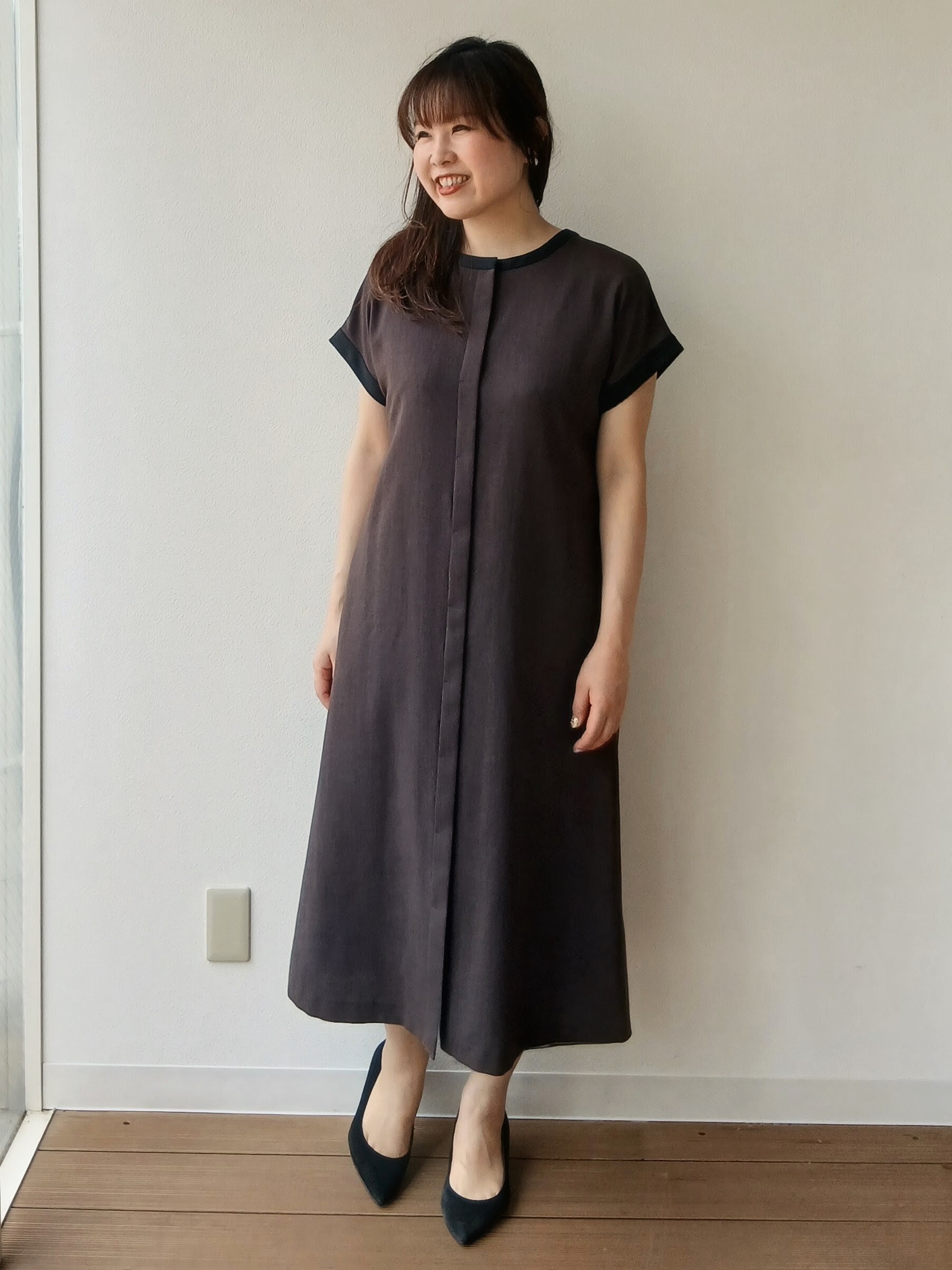なみきさんの「UNTITLED｜【接触冷感/UVカット/イージーケア】配色ラインワンピース」を使ったコーディネート
