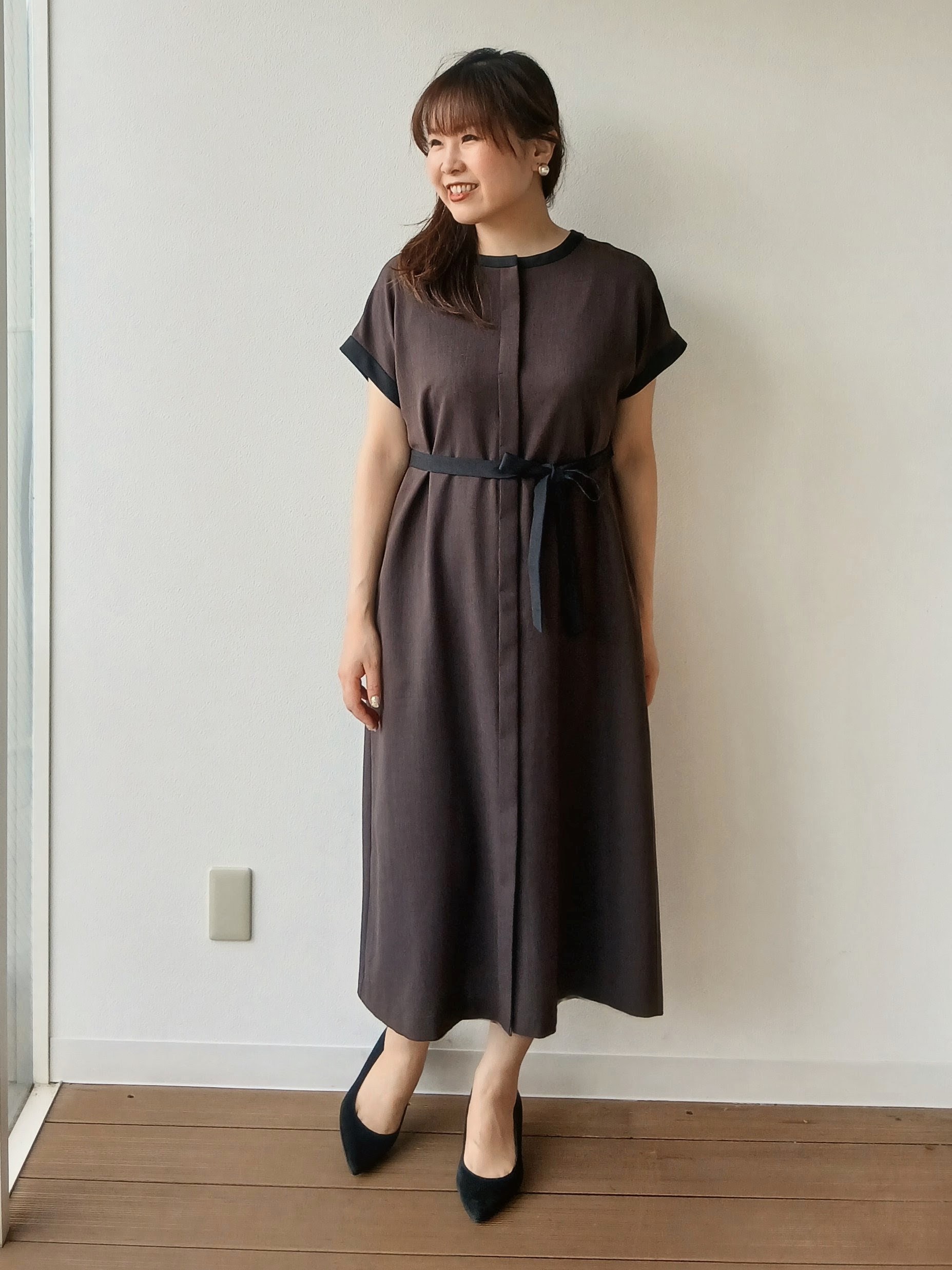 なみきさんの「UNTITLED｜【接触冷感/UVカット/イージーケア】配色ラインワンピース」を使ったコーディネート