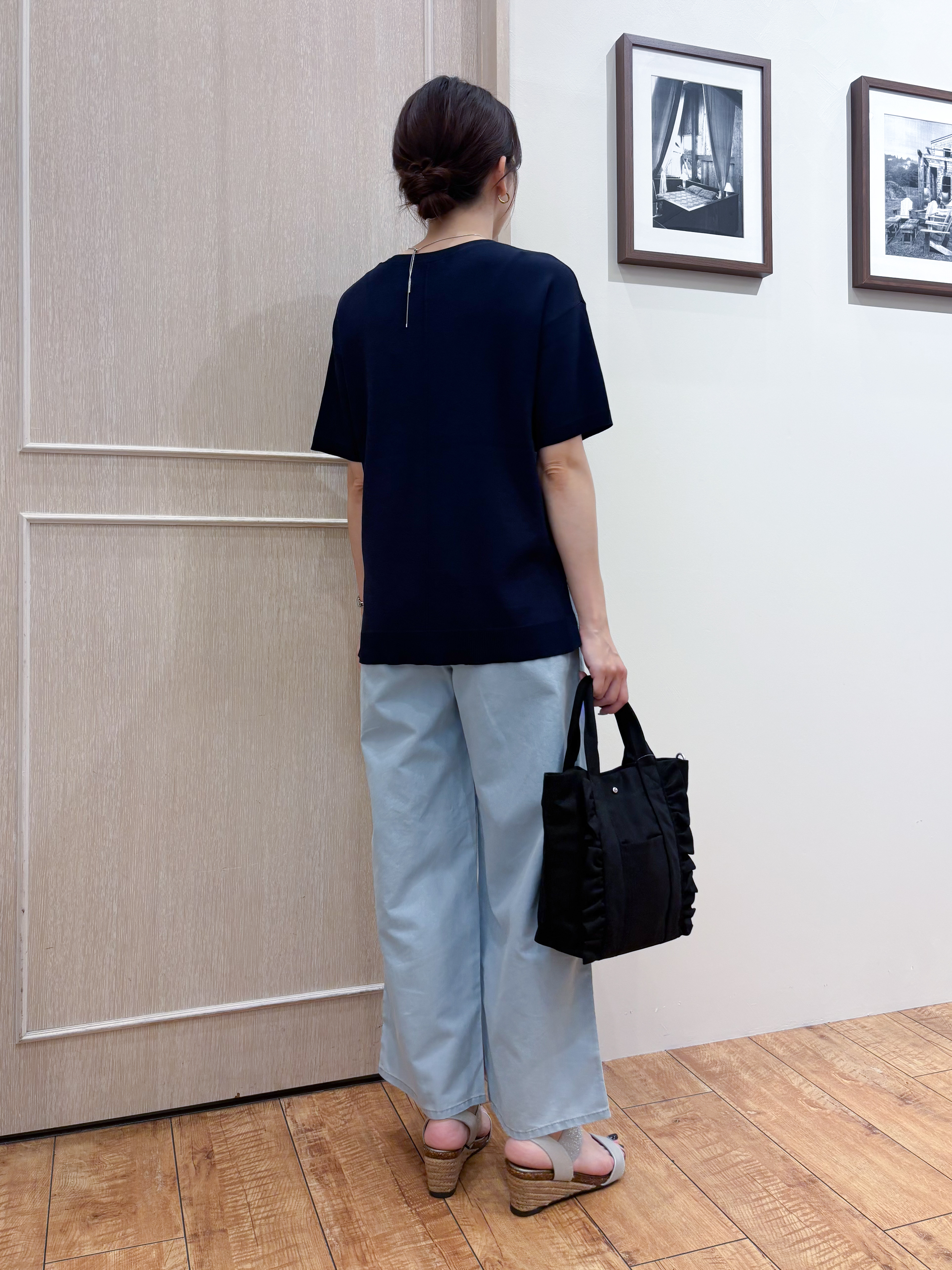 なみさんの「SHOO･LA･RUE｜【UV/洗濯機可/S-LL】毛玉になりにくい シャツレイヤード風でこなれ見え 半袖ニット」を使ったコーディネート