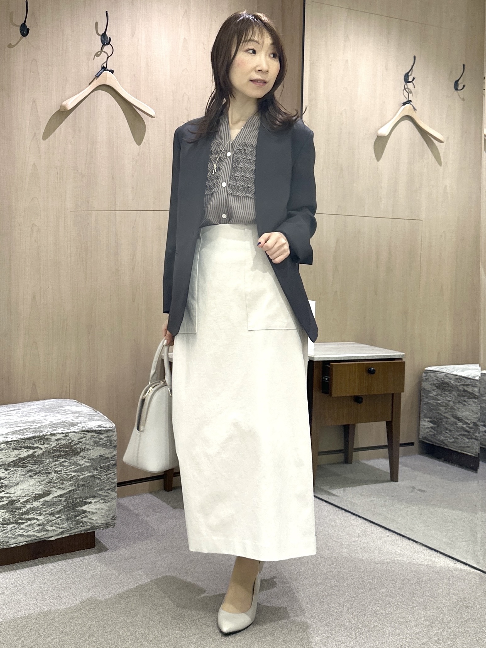 Miwaさんの「UNTITLED｜【セットアップ可/UV/接触冷感】エアリーノーカラージャケット」を使ったコーディネート