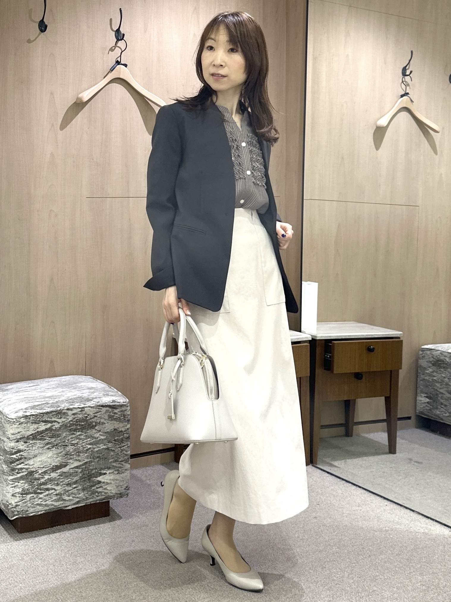 Miwaさんの「UNTITLED｜【セットアップ可/UV/接触冷感】エアリーノーカラージャケット」を使ったコーディネート