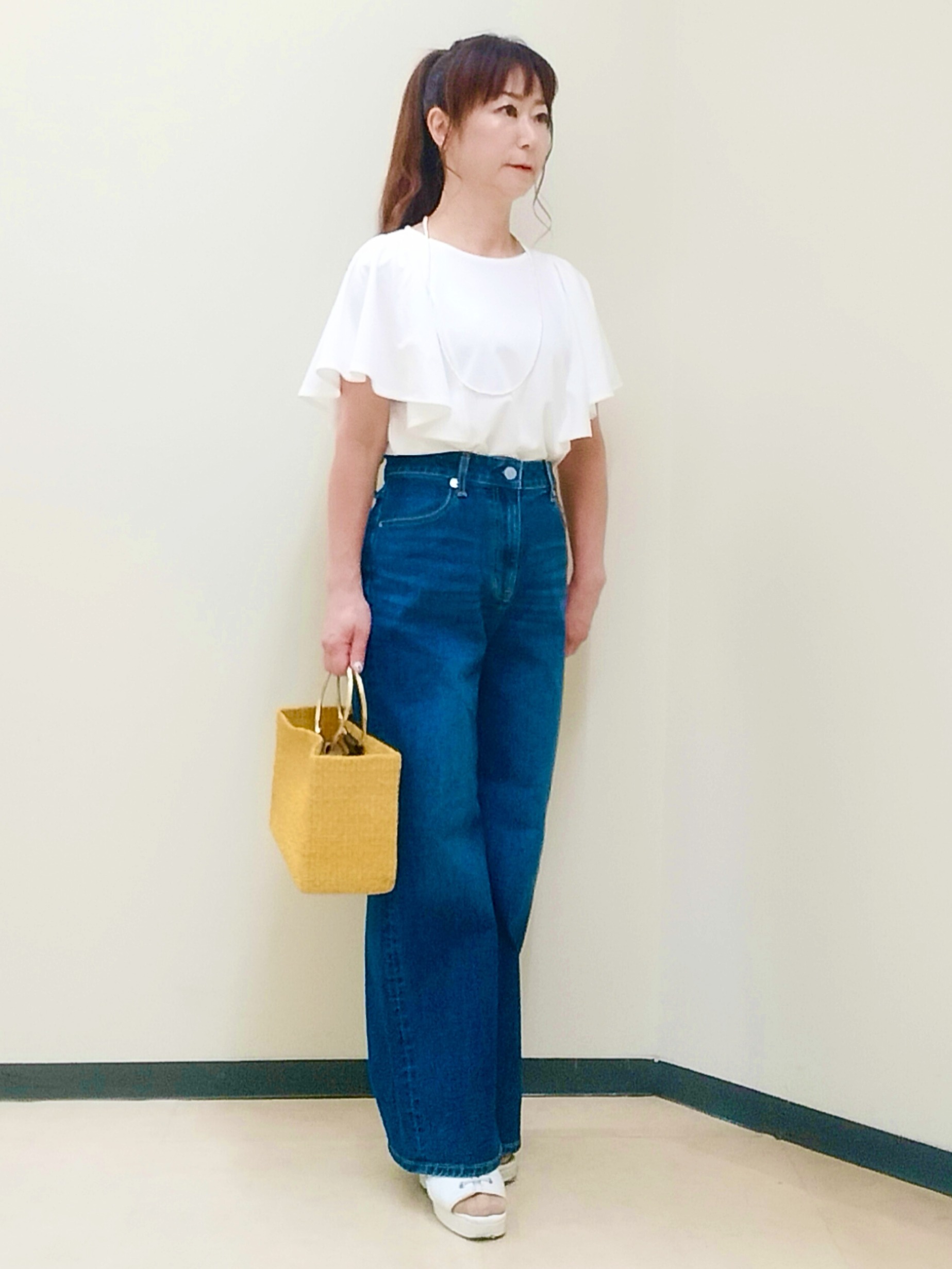 花さんの「Reflect｜【手洗い可】ワイドシルエットデニム」を使ったコーディネート