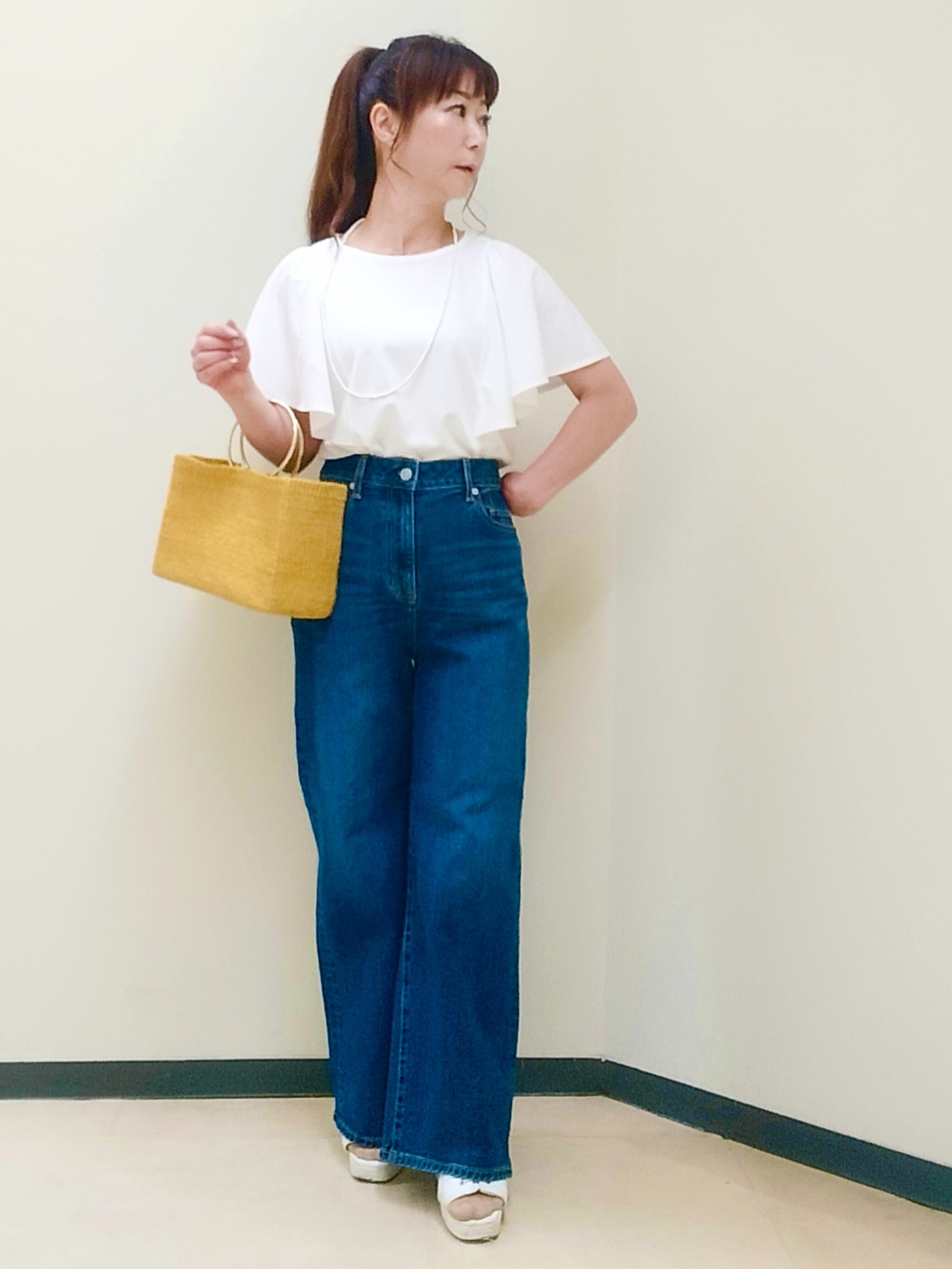 花さんの「Reflect｜【手洗い可】ワイドシルエットデニム」を使ったコーディネート