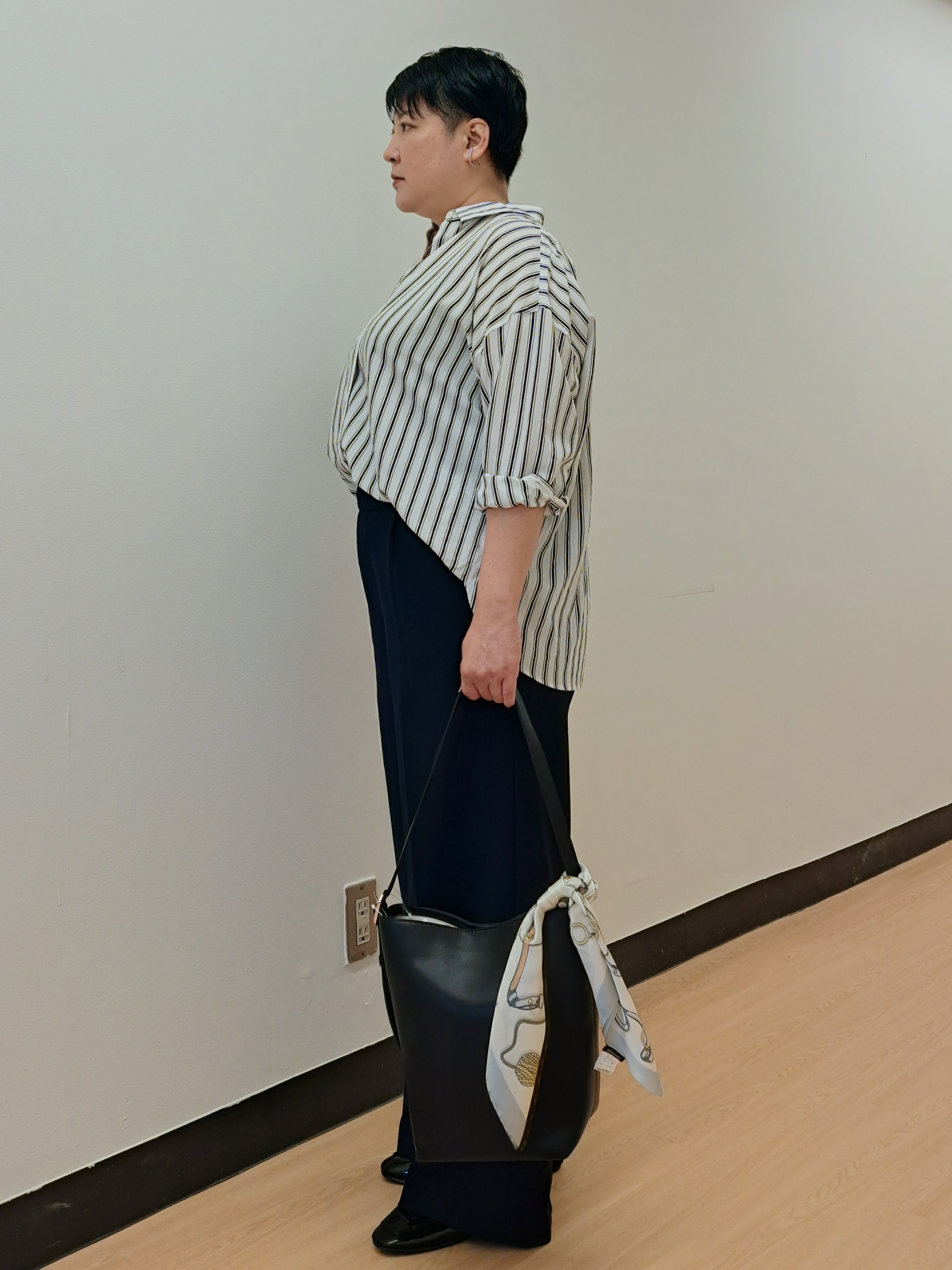 ますこさんの「UNTITLED｜【秋映え/羽織り】ストライプシャツ」を使ったコーディネート