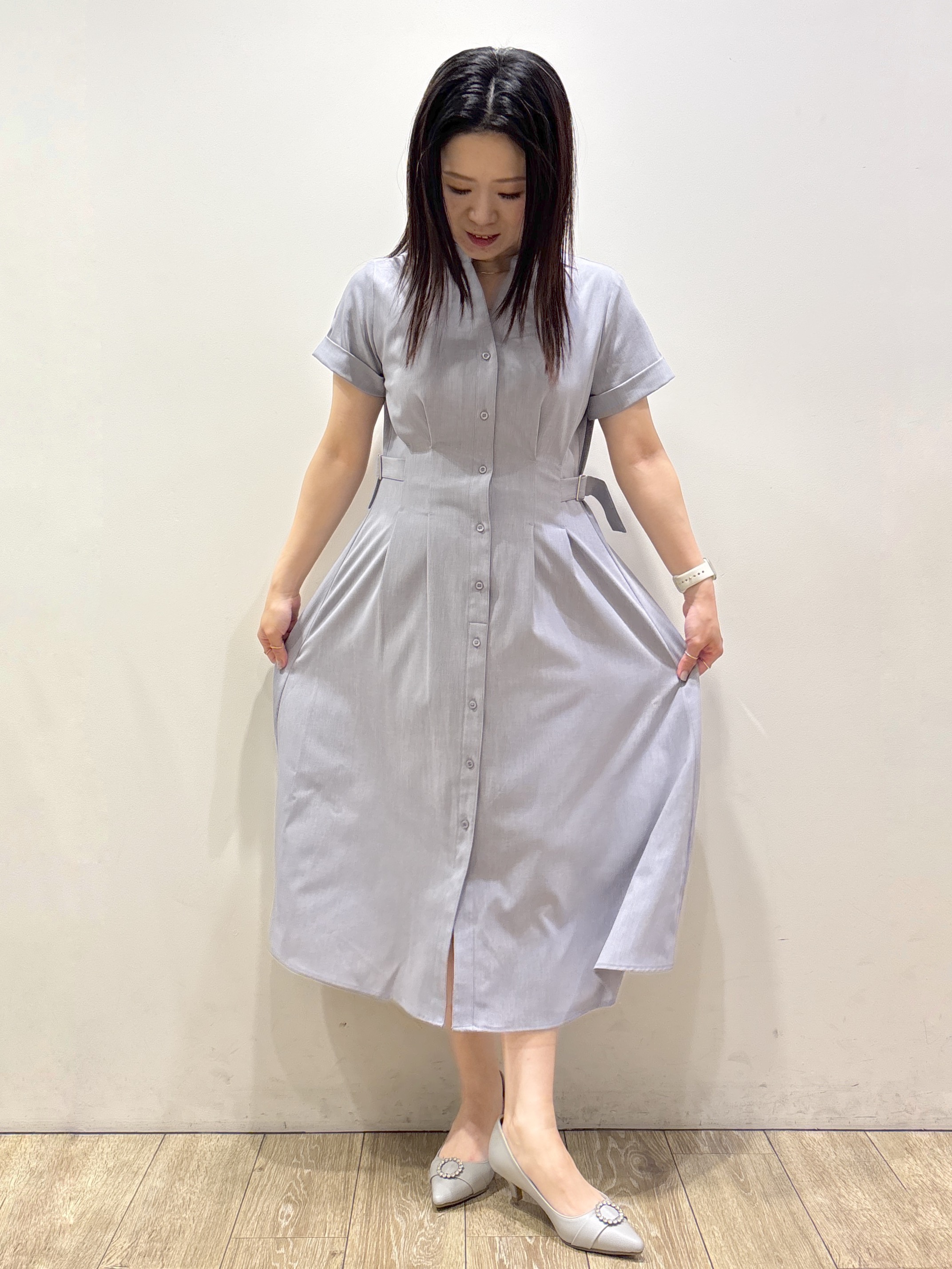 mameさんの「index｜【接触冷感／吸水速乾／UVケア】リネンライクサイドベルトシャツワンピース《透け防止／洗濯機OK》」を使ったコーディネート