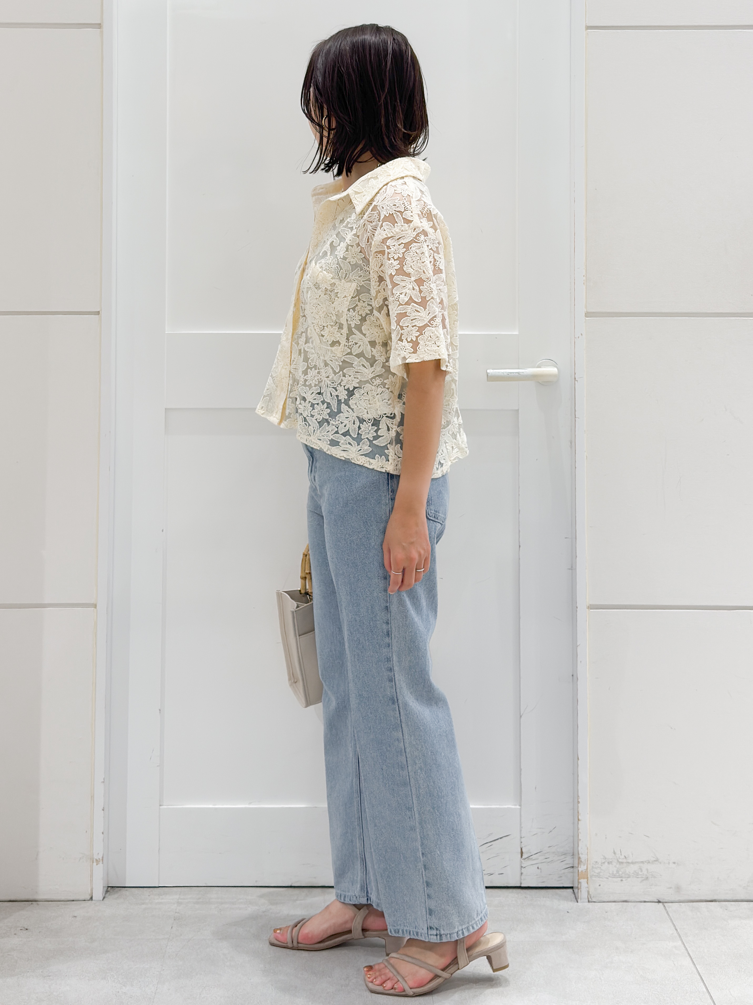 yuka.aさんの「OPAQUE.CLIP｜フラワー刺繍シアーシャツ【洗濯機OK／イージーアイロン】」を使ったコーディネート