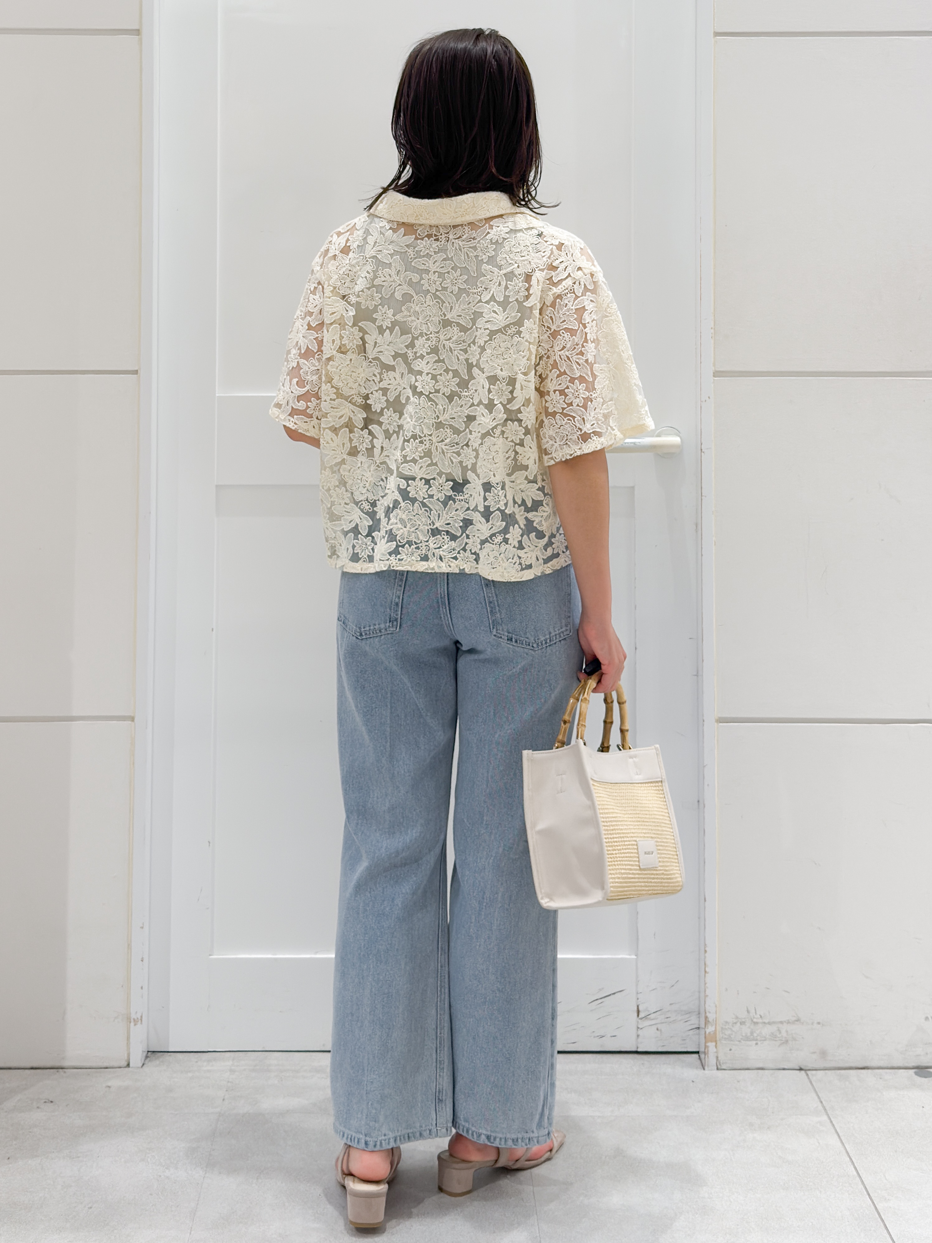 yuka.aさんの「OPAQUE.CLIP｜フラワー刺繍シアーシャツ【洗濯機OK／イージーアイロン】」を使ったコーディネート