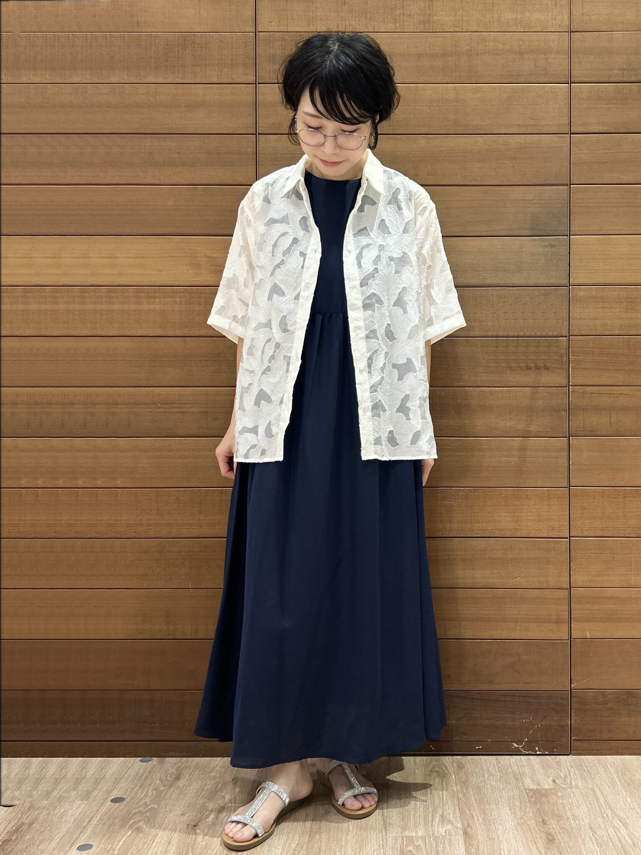 ゆうあさんの「OPAQUE.CLIP｜【接触冷感】麻混シアーノースリーブワンピース《洗濯機OK》」を使ったコーディネート
