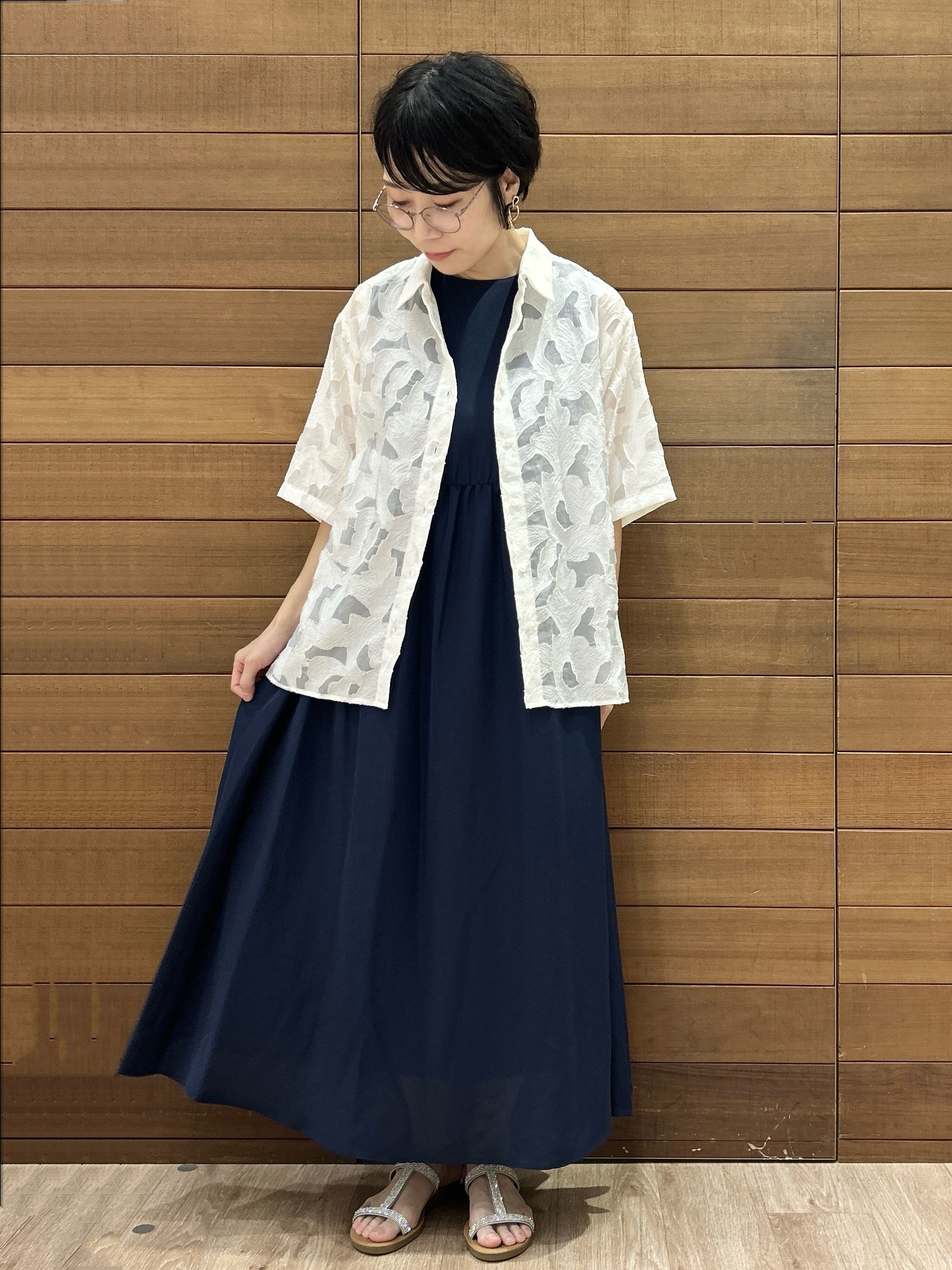 ゆうあさんの「OPAQUE.CLIP｜【接触冷感】麻混シアーノースリーブワンピース《洗濯機OK》」を使ったコーディネート