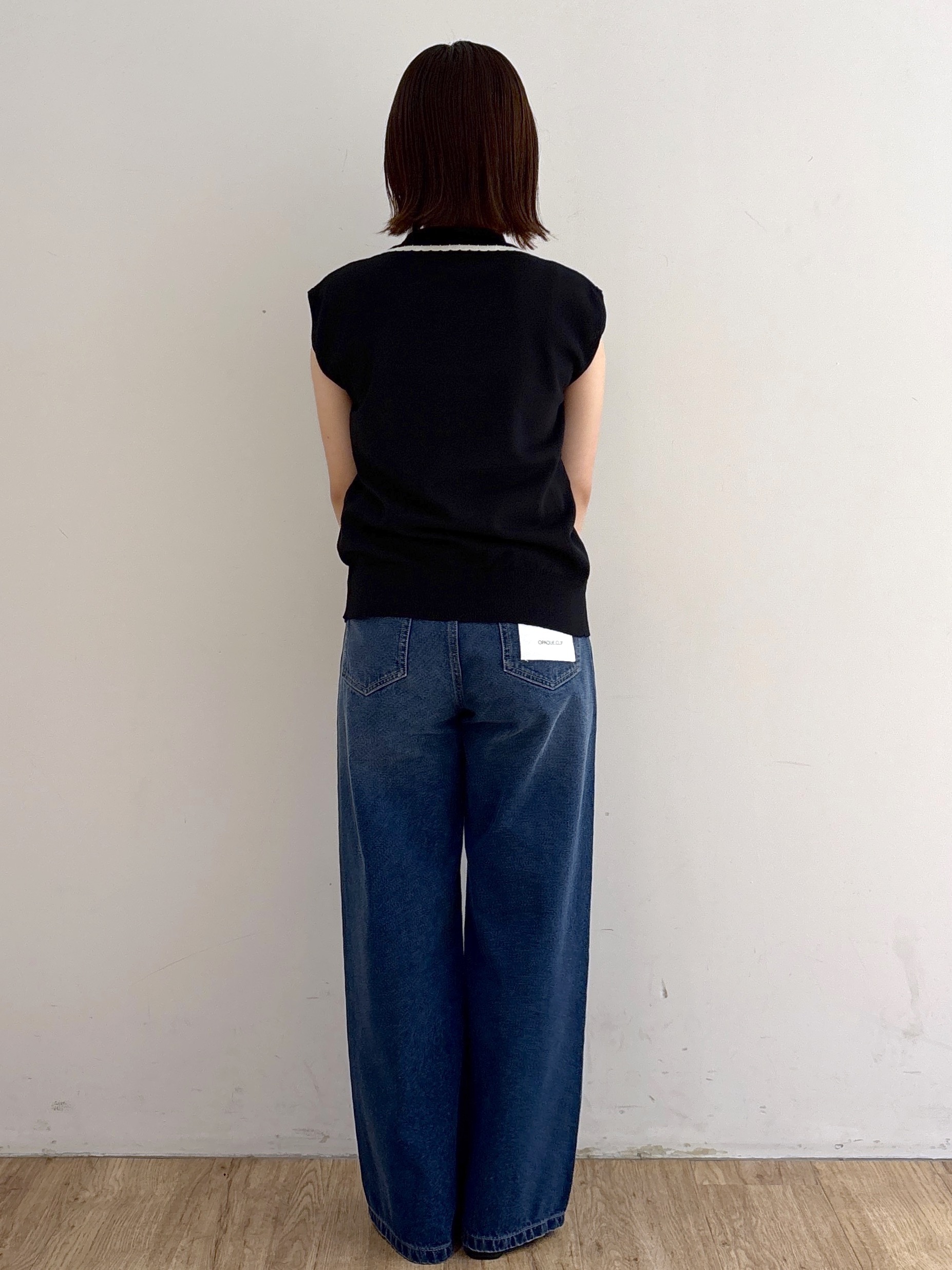 mireiさんの「OPAQUE.CLIP｜配色衿フレンチスリーブニット【洗濯機OK】」を使ったコーディネート