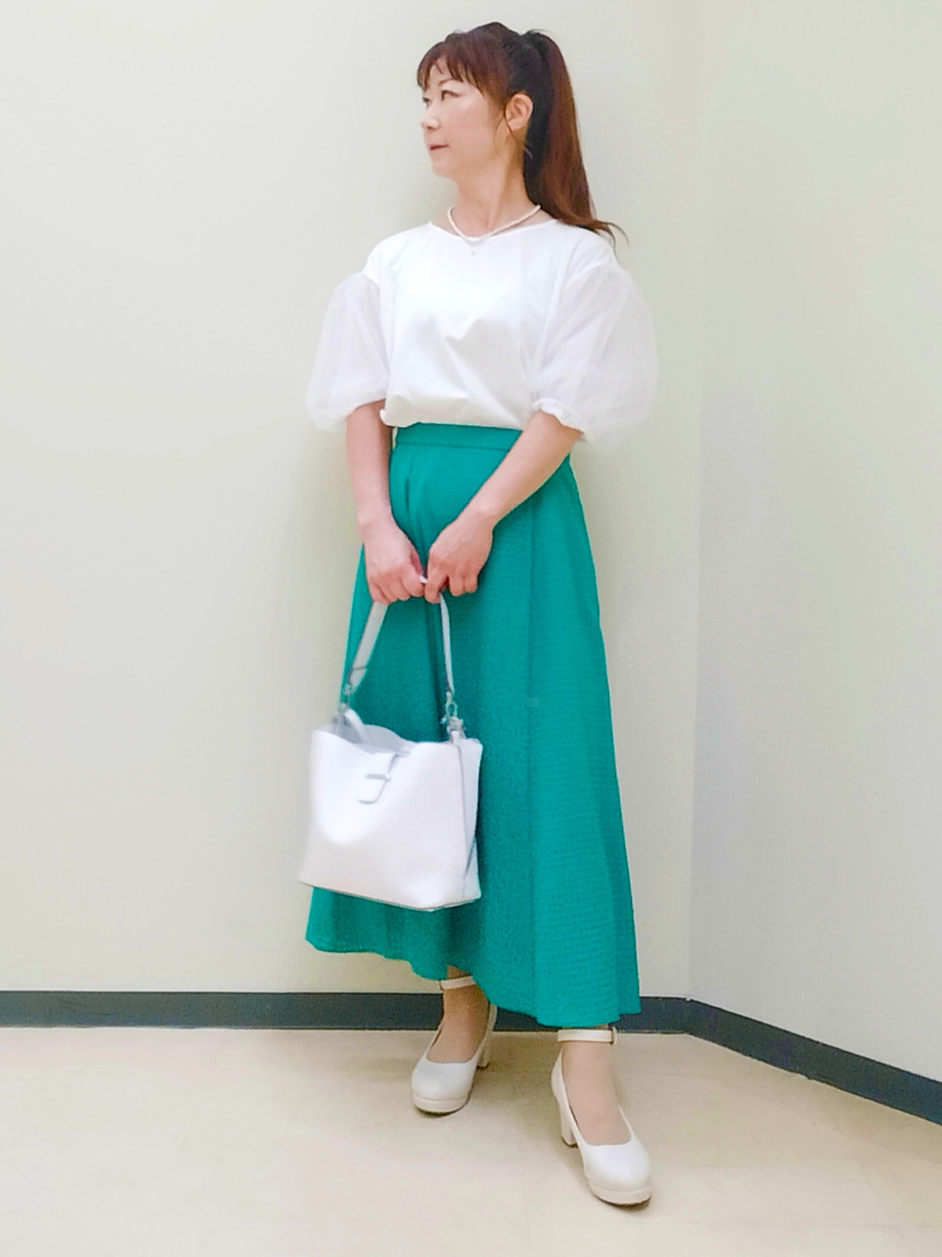 花さんの「Reflect｜【UVカット／接触冷感／吸水速乾】チュールスリーブプルオーバー」を使ったコーディネート