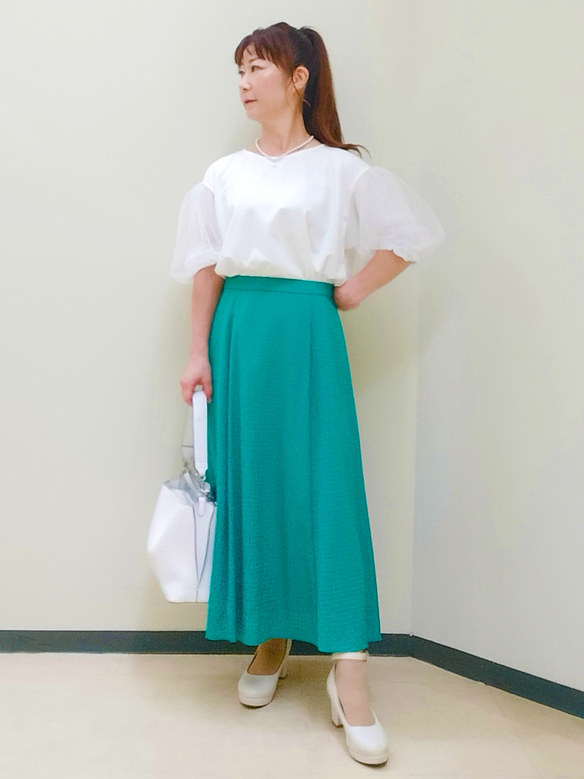 花さんの「Reflect｜【UVカット／接触冷感／吸水速乾】チュールスリーブプルオーバー」を使ったコーディネート