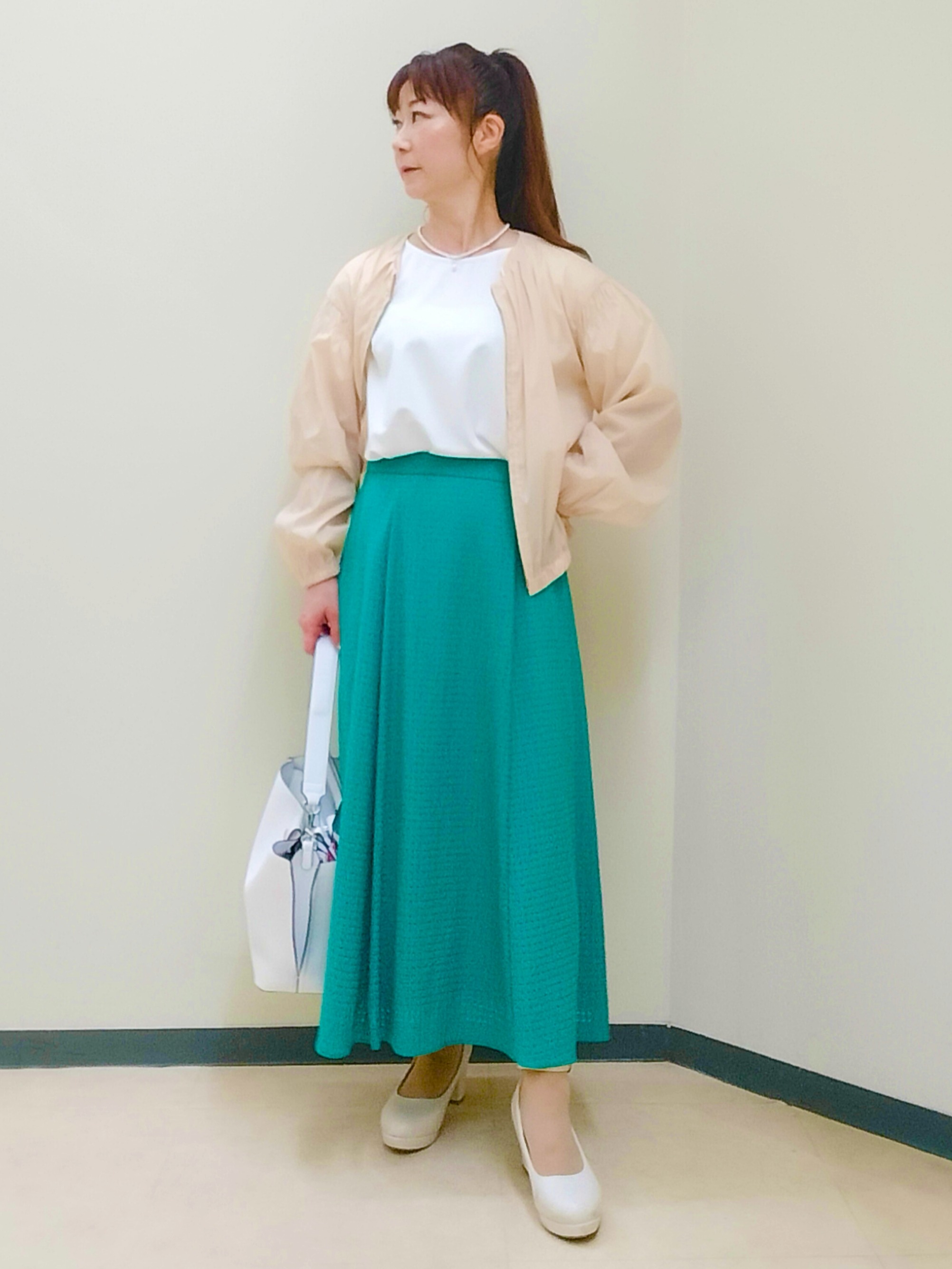 花さんの「Reflect｜【UVカット／接触冷感／吸水速乾】チュールスリーブプルオーバー」を使ったコーディネート