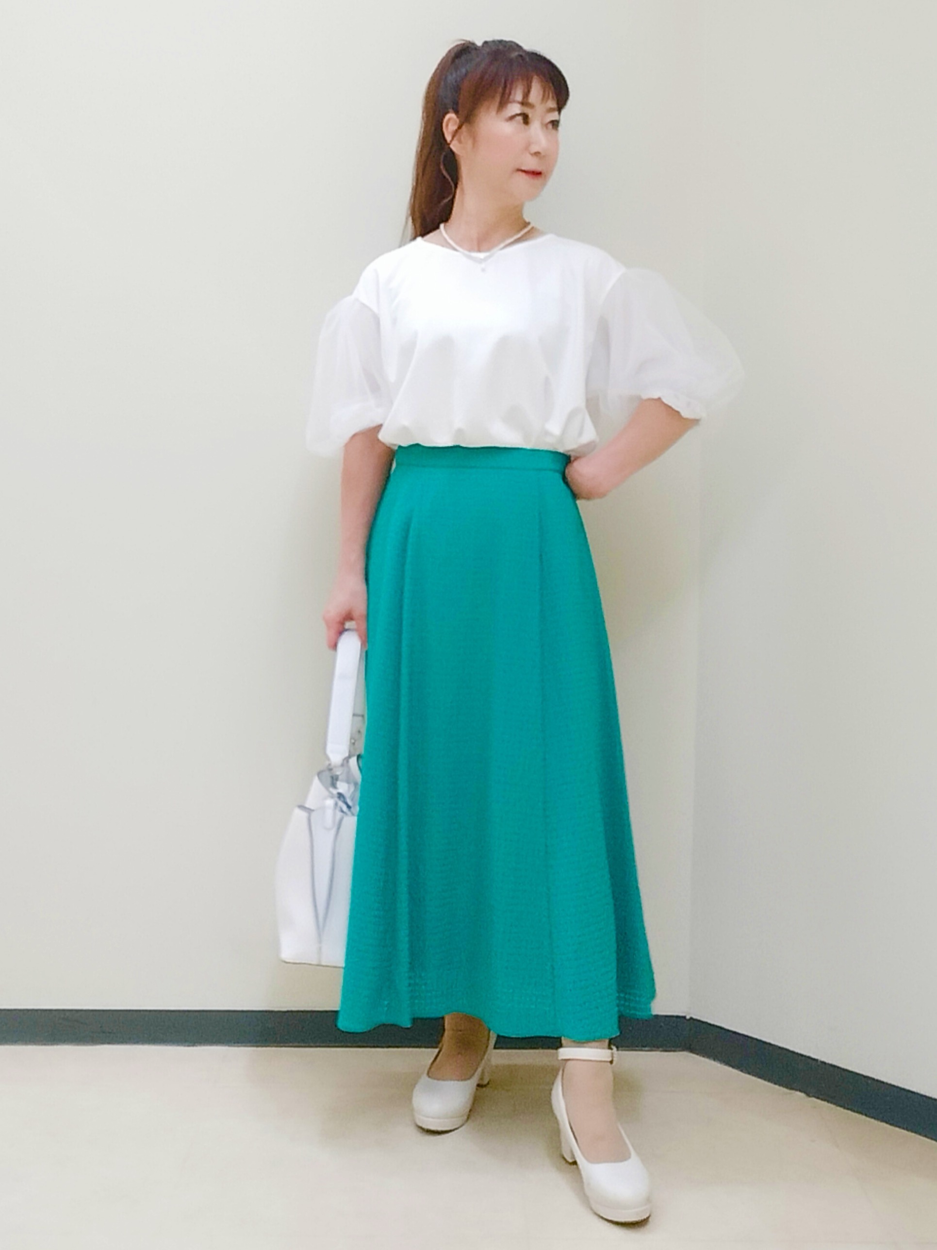 花さんの「Reflect｜【UVカット／接触冷感／吸水速乾】チュールスリーブプルオーバー」を使ったコーディネート