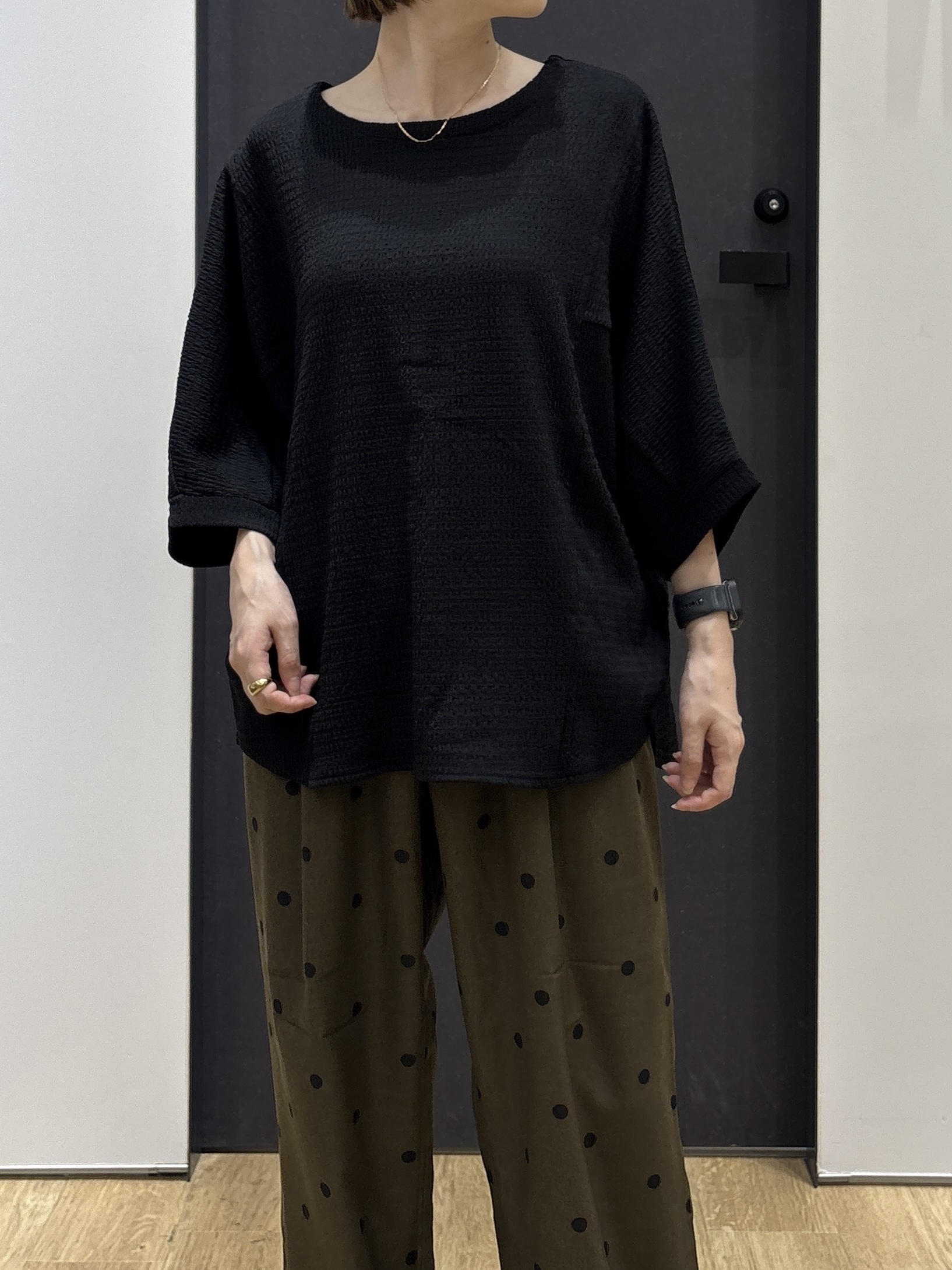 risaさんの「Dessin｜シュリンクジャージ カットソー」を使ったコーディネート
