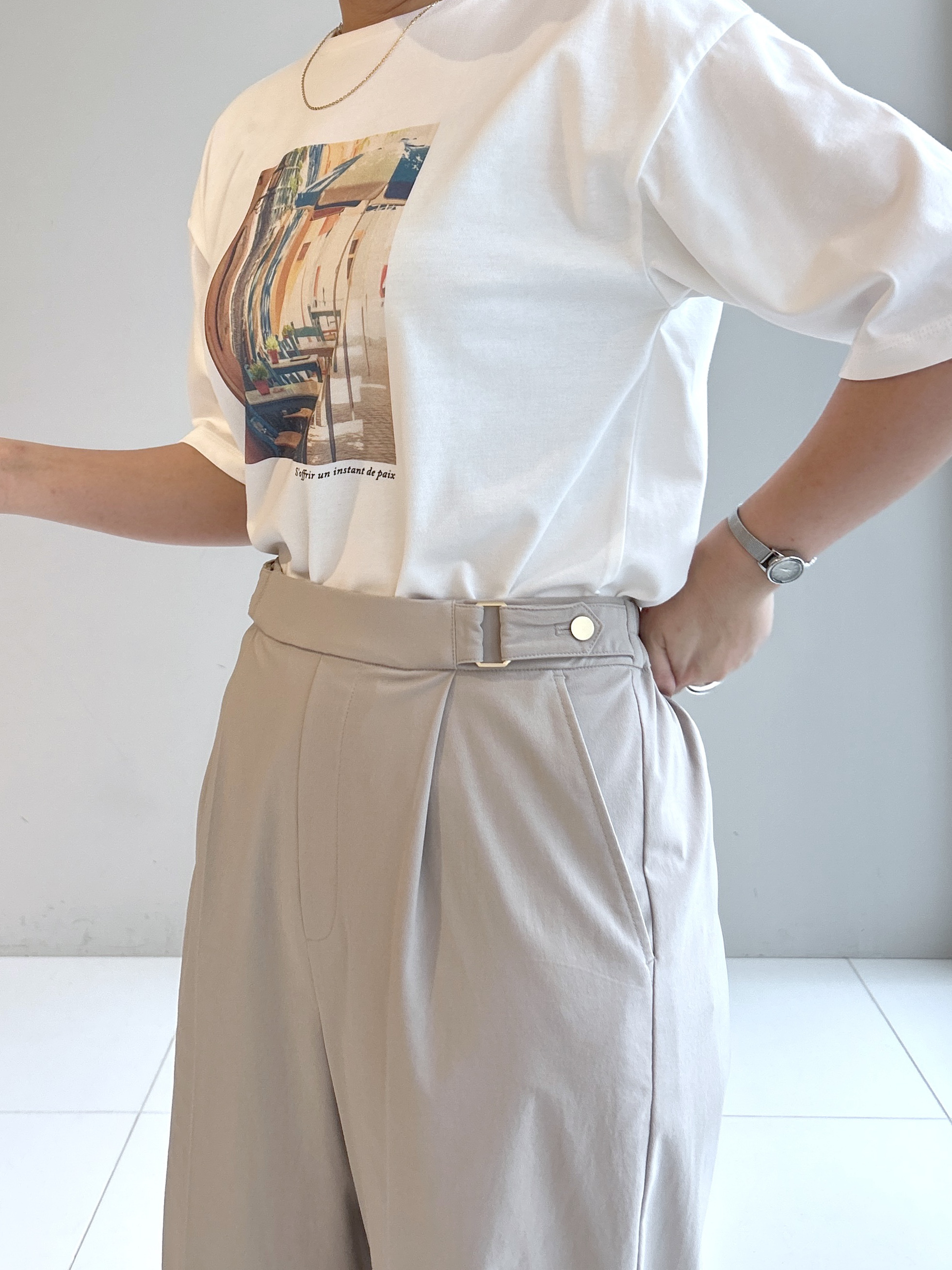 Hirokaさんの「grove｜【UVカット/接触冷感】プリントアソート5分袖Tシャツ」を使ったコーディネート