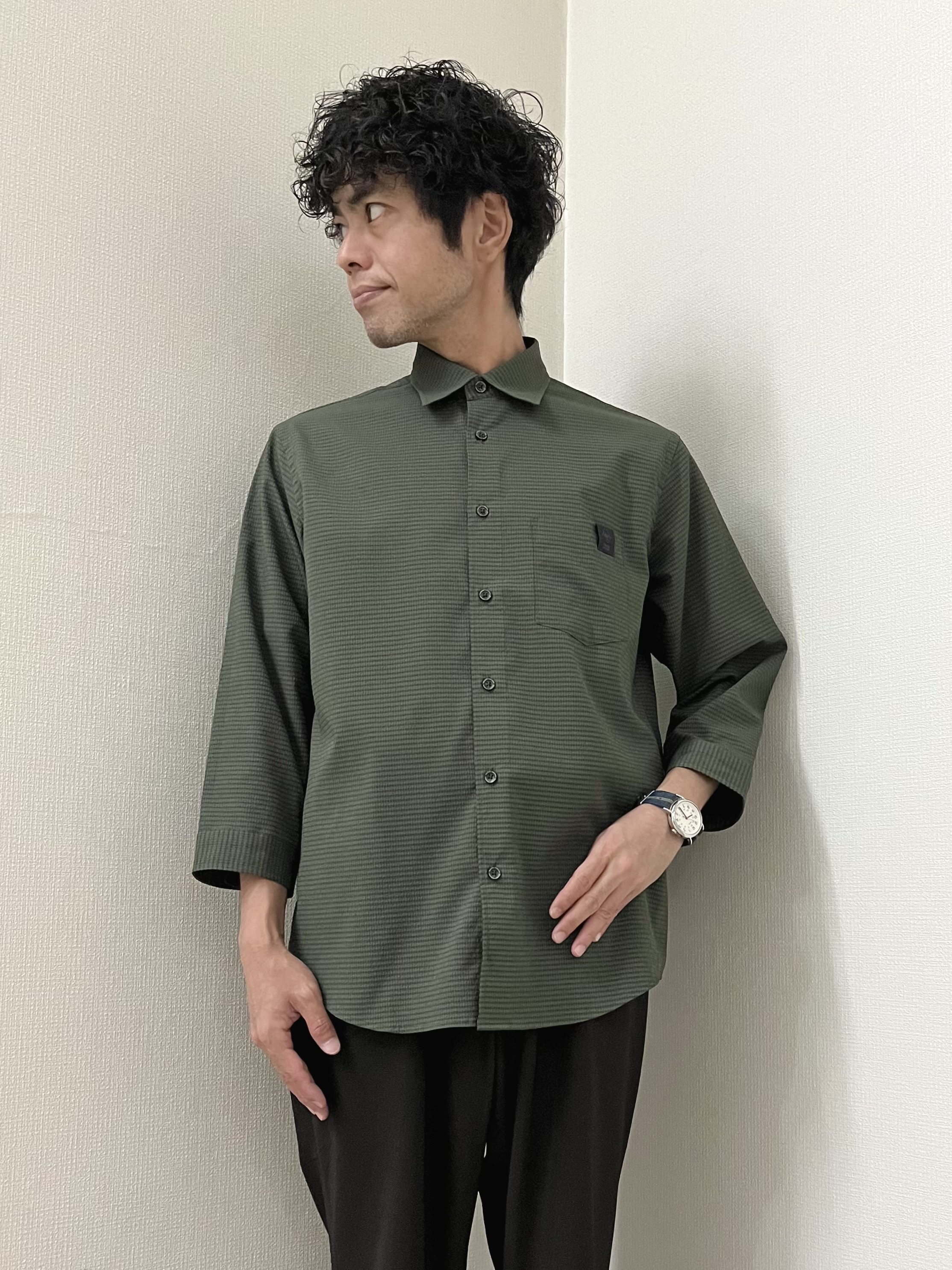 URAさんの「TAKEO KIKUCHI｜【日本製】DotAir（R）サッカー7分袖シャツ」を使ったコーディネート