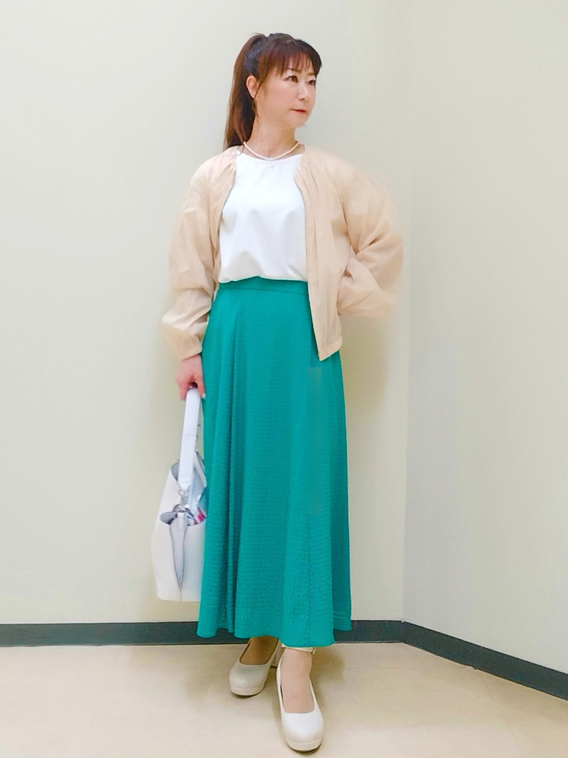 花さんの「Reflect｜【UVカット／接触冷感／吸水速乾】チュールスリーブプルオーバー」を使ったコーディネート