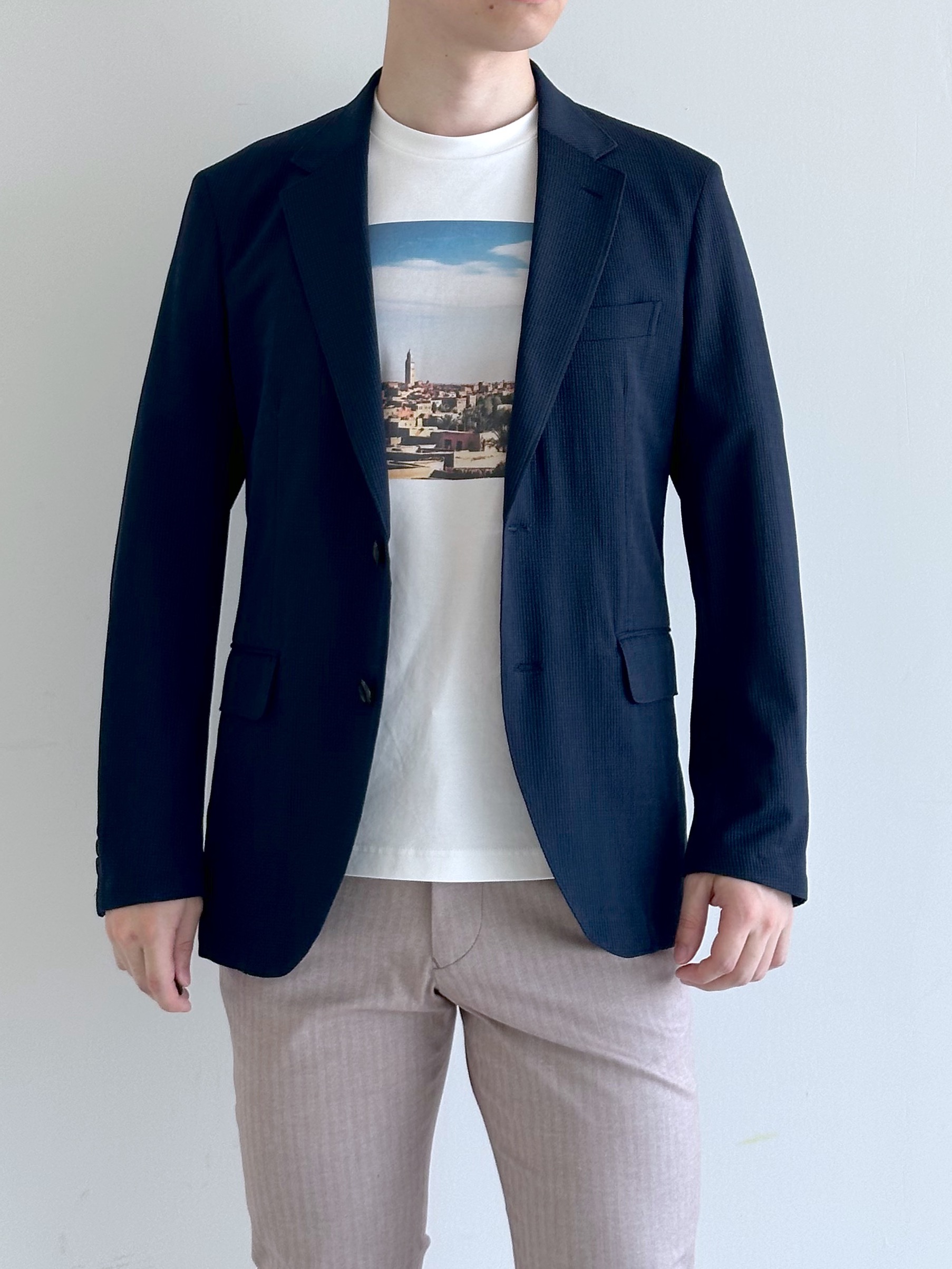 イッシーさんの「TAKEO KIKUCHI｜【Begin5月号掲載/通気性】トリコットサッカー ジャケット」を使ったコーディネート
