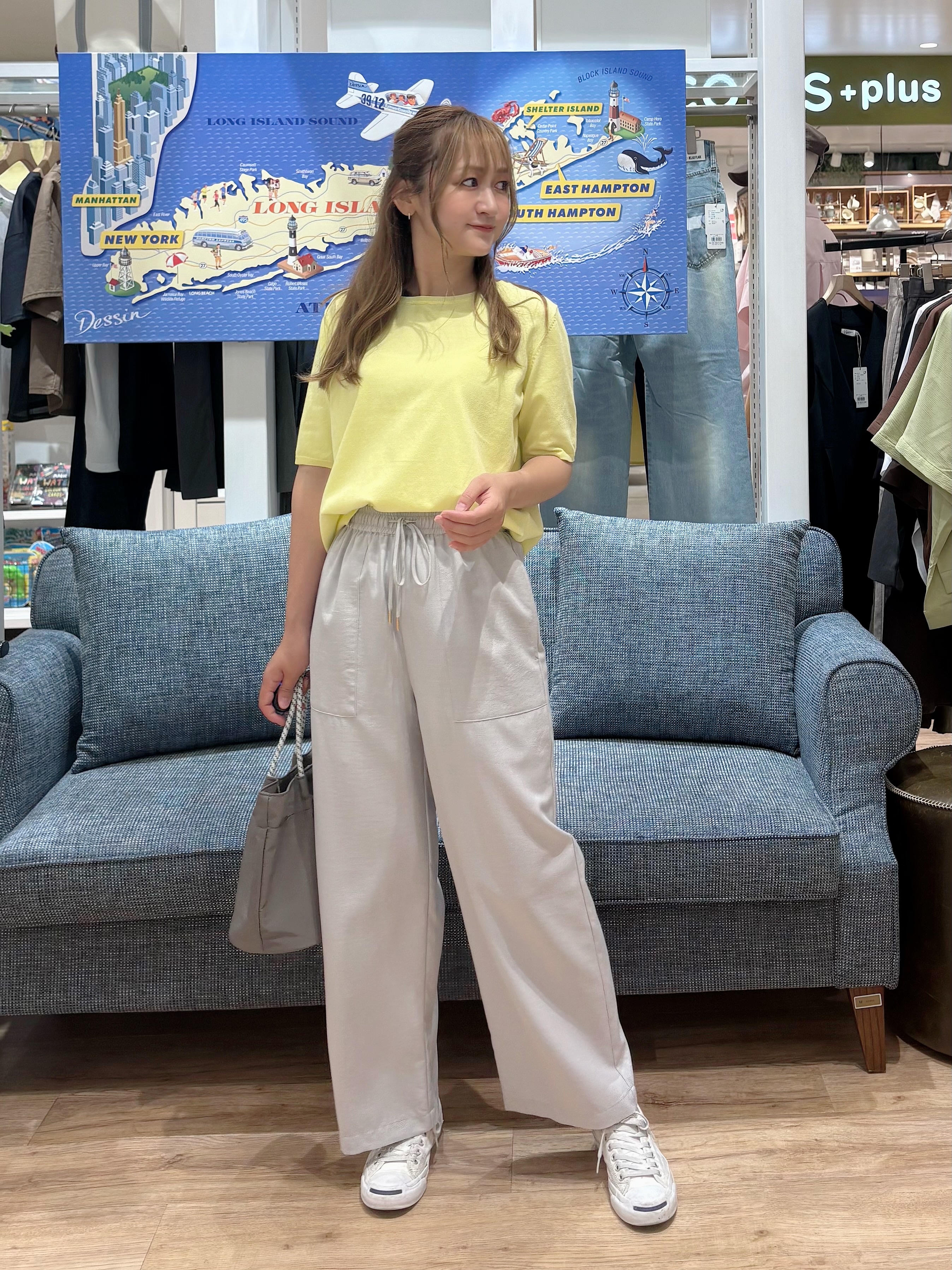 yuinaさんの「Dessin｜【接触冷感/ウエストゴム/洗える】イージーワイドパンツ」を使ったコーディネート