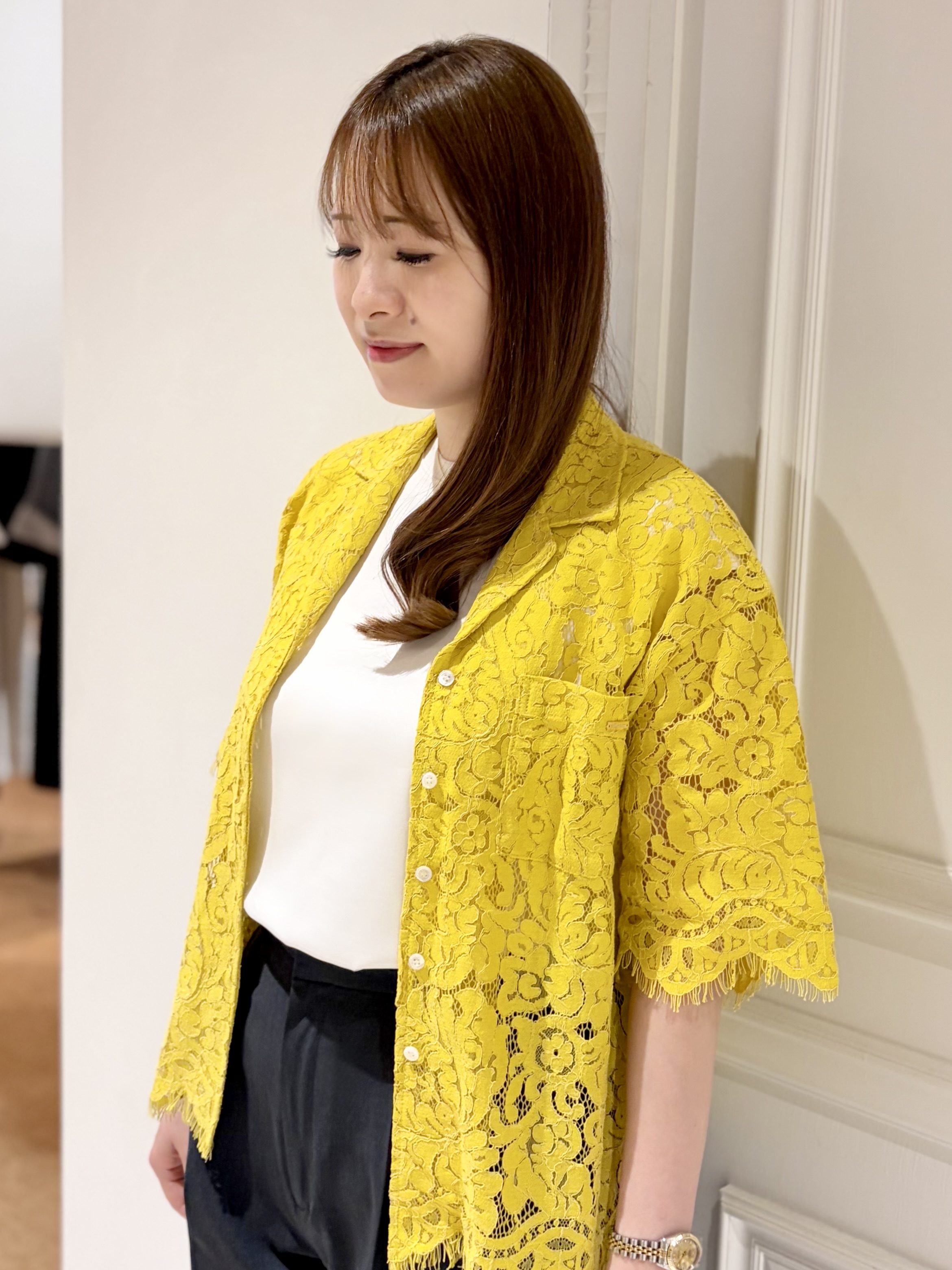 minowaさんの「DRESSTERIOR｜【ウォッシャブル/羽織りにも便利】シアーコードレースブラウス」を使ったコーディネート