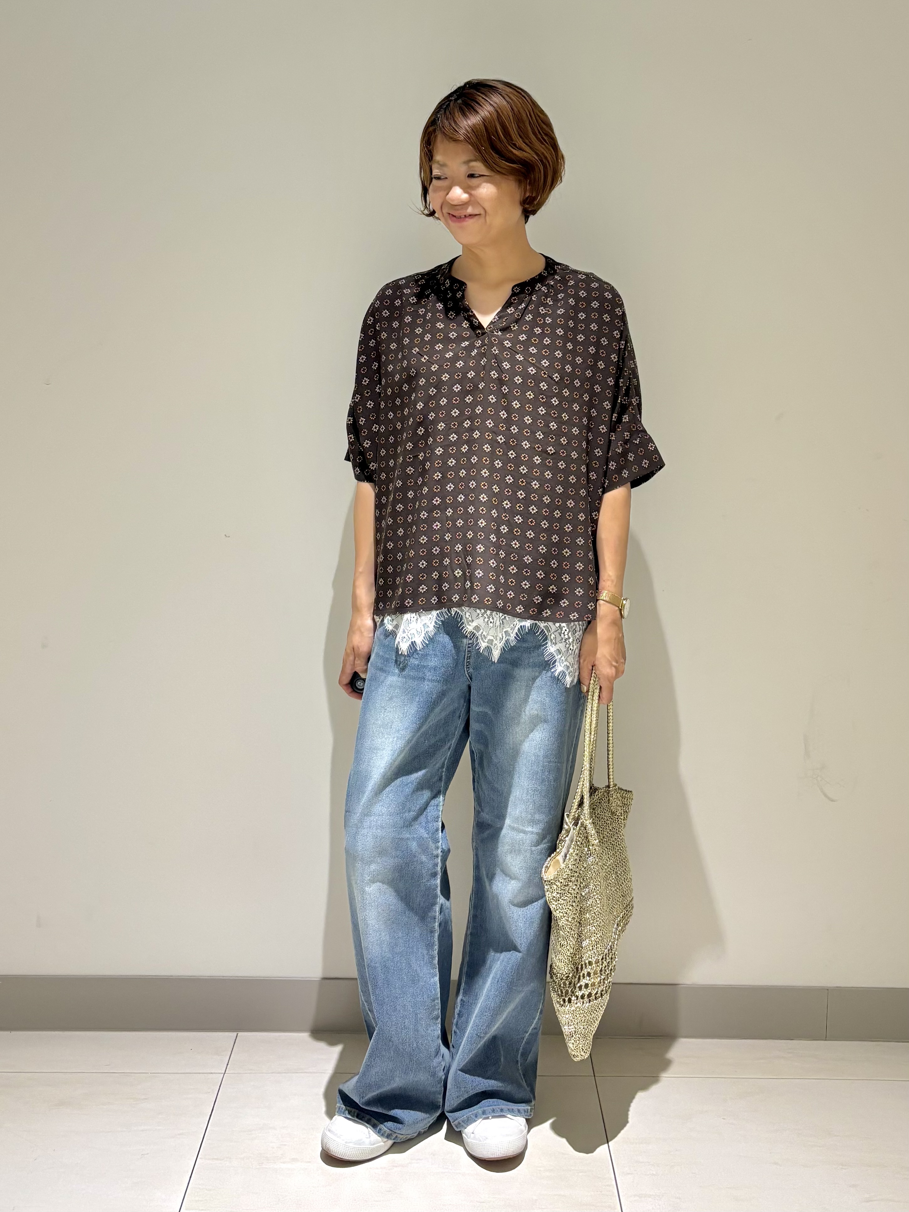 Haruさんの「Dessin｜【セットアップ可】小紋柄プリント スキッパーシャツ」を使ったコーディネート