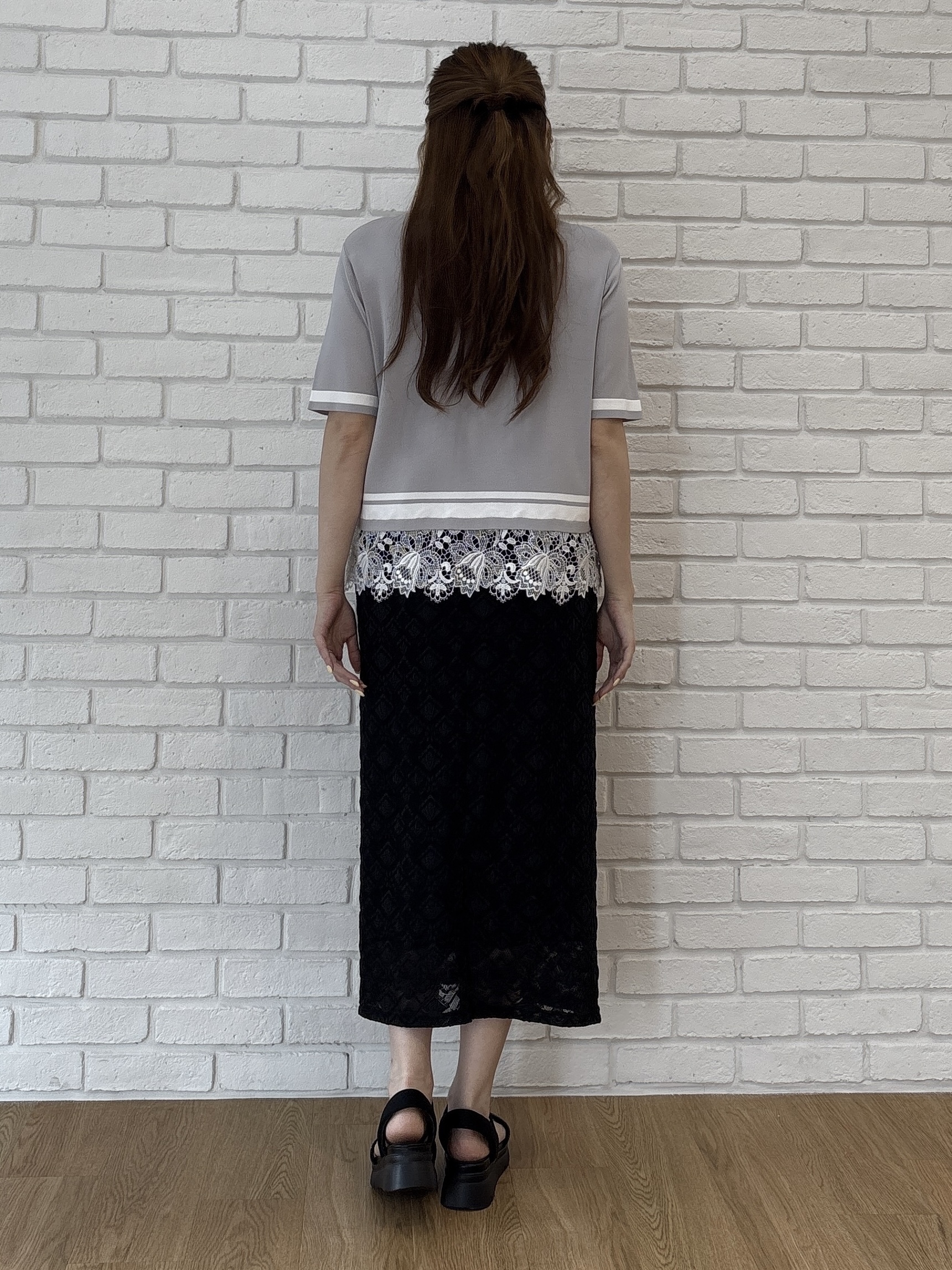 sayaさんの「grove｜【シリーズ累計36万枚／UVカット・洗濯機OK】やわらかドライタッチレースドッキングニット」を使ったコーディネート