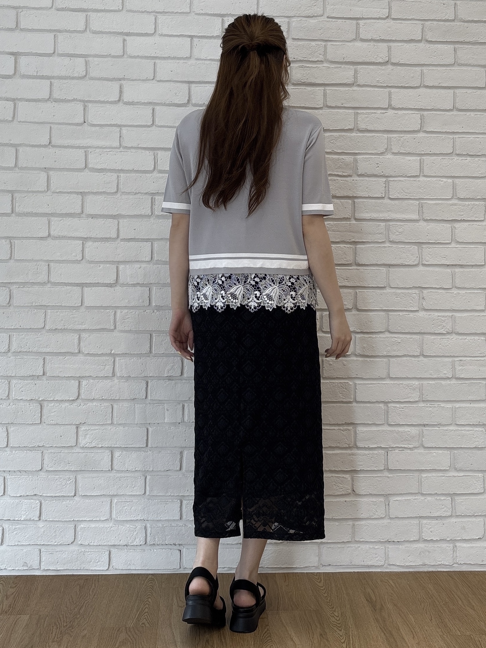 sayaさんの「grove｜【シリーズ累計36万枚／UVカット・洗濯機OK】やわらかドライタッチレースドッキングニット」を使ったコーディネート